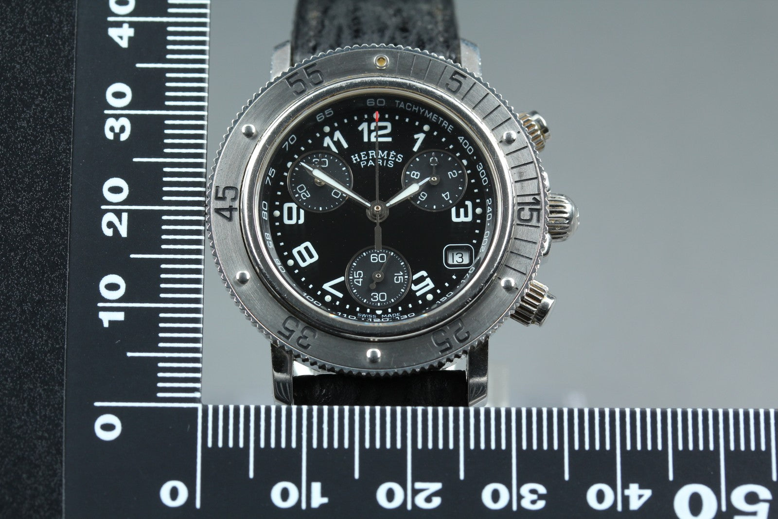 HERMES Clipper CL2.310 Quartz Black Chronograph Women's Watch 33mm Japan Box