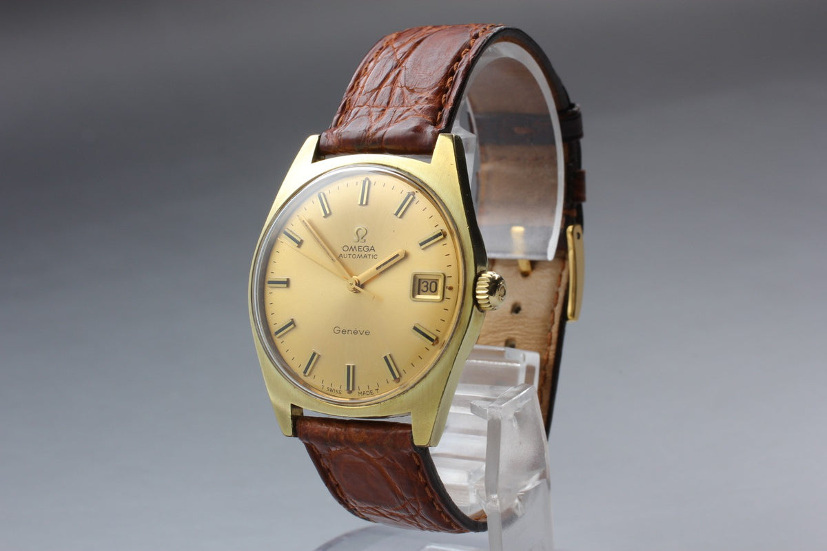 OMEGA Geneve 166.041 Cal.565 Date Gold Brown 34mm Automatic Men's Watch Vintage