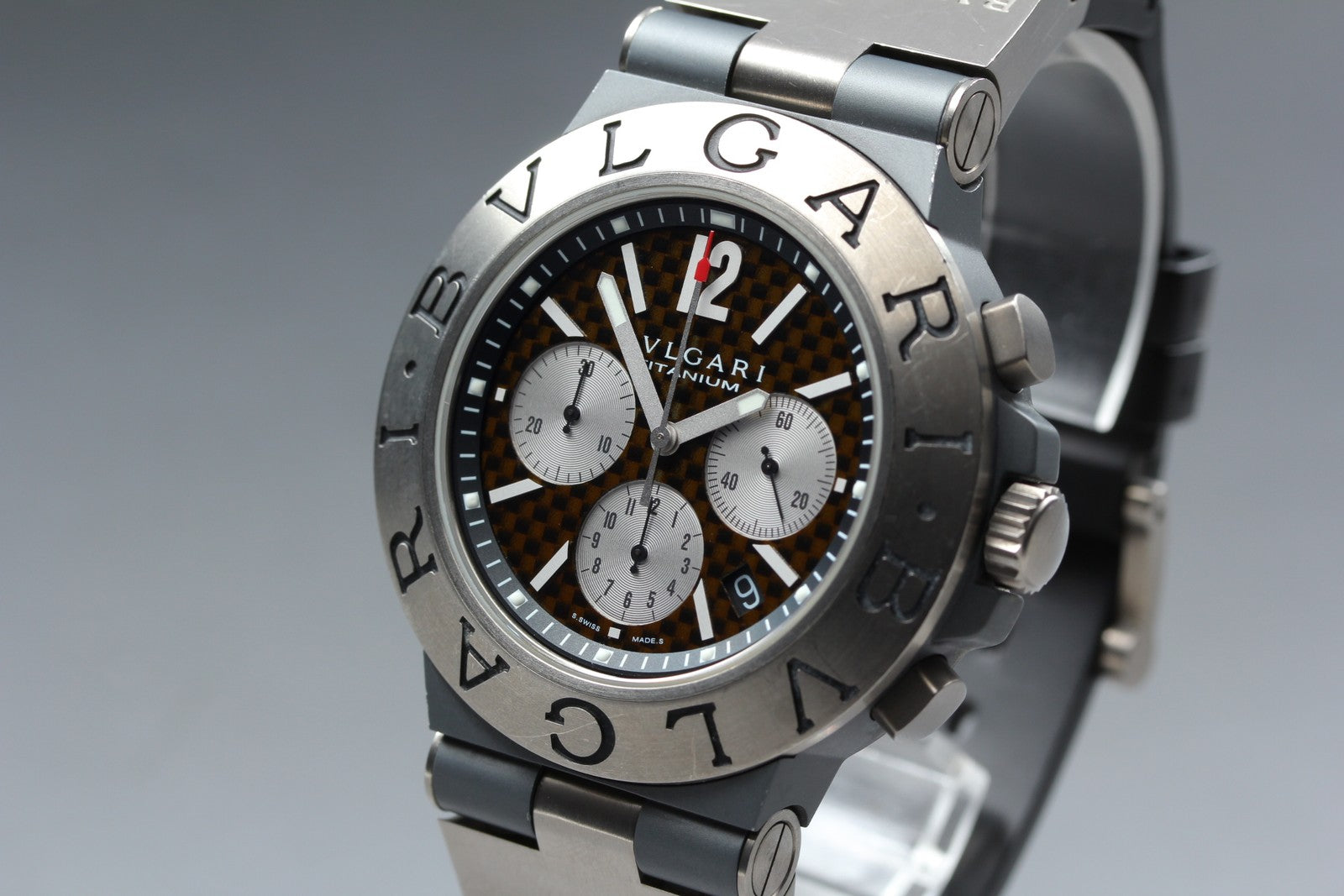 BVLGARI Diagono TI44TACH Automatic Chronograph Carbon Men's Watch 44mm JAPAN
