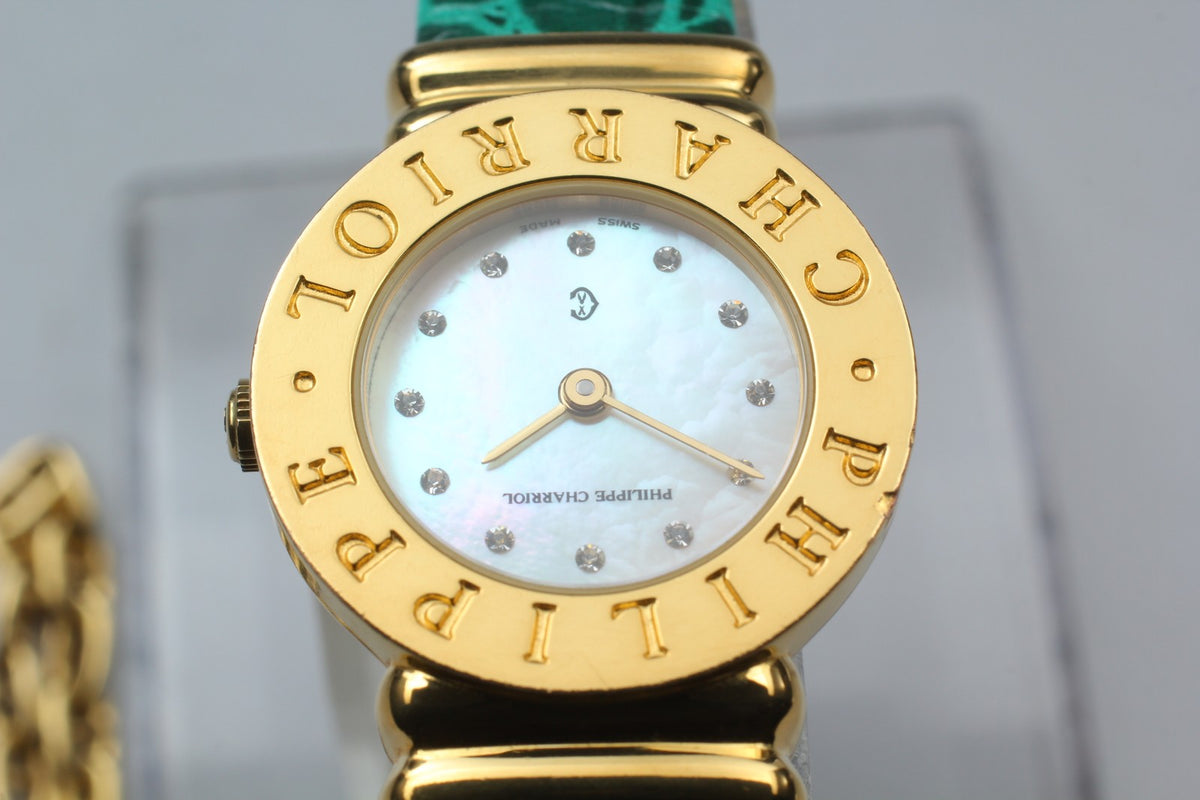 PHILIPPE CHARRIOL St.Tropez Gold Green 12 Stones 24mm Quartz Women's Watch