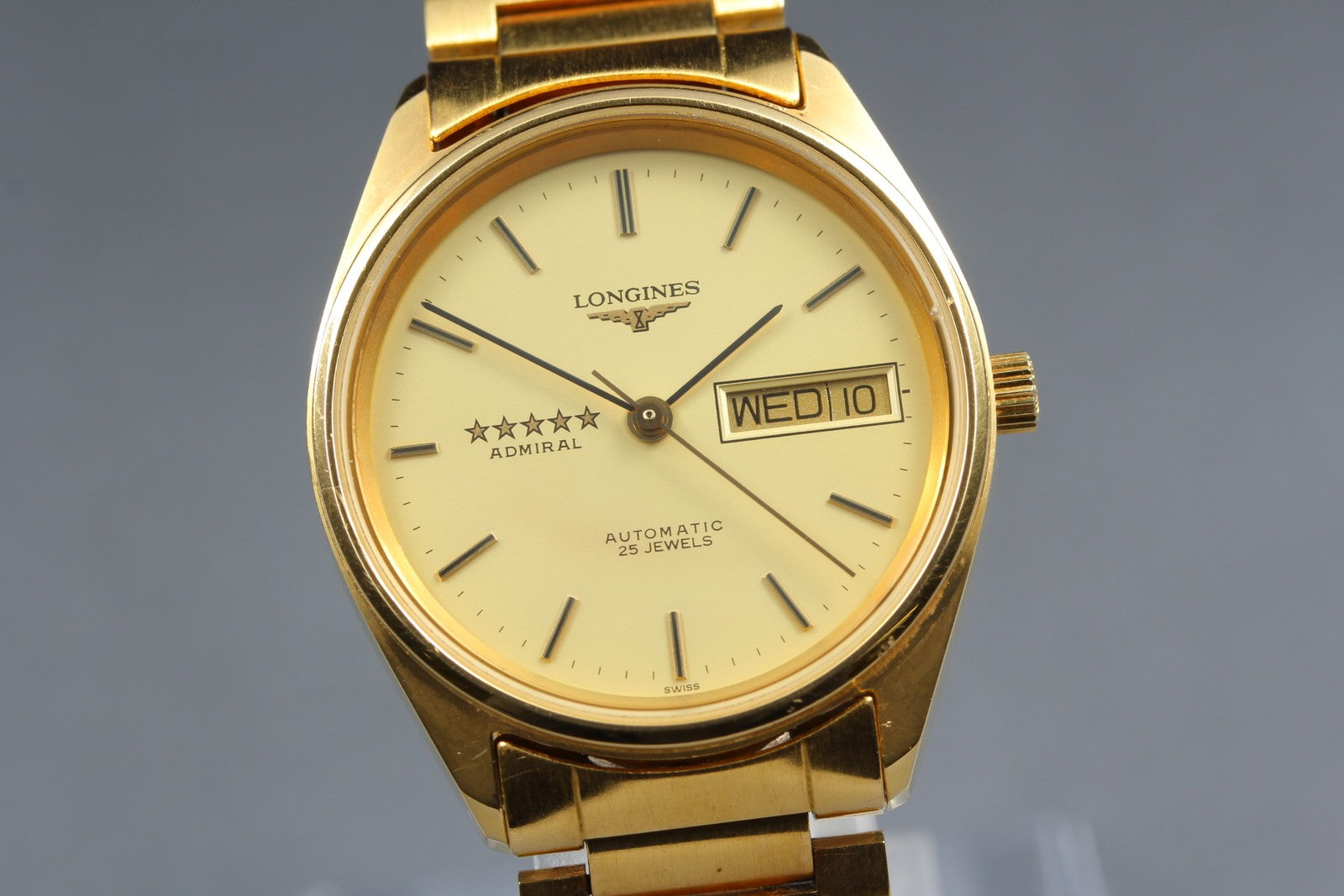 LONGINES Admiral 5 Star L7.634.2 Automatic Gold Day/Date Men's Watch 33mm JAPAN