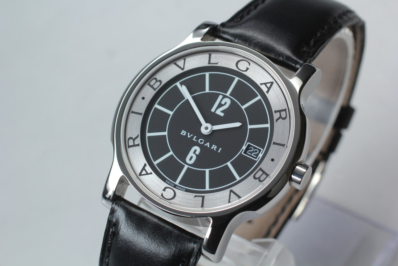 New Batt BVLGARI Solotempo ST35S Quartz Black Dial Date Men's Watch 35mm *N MINT