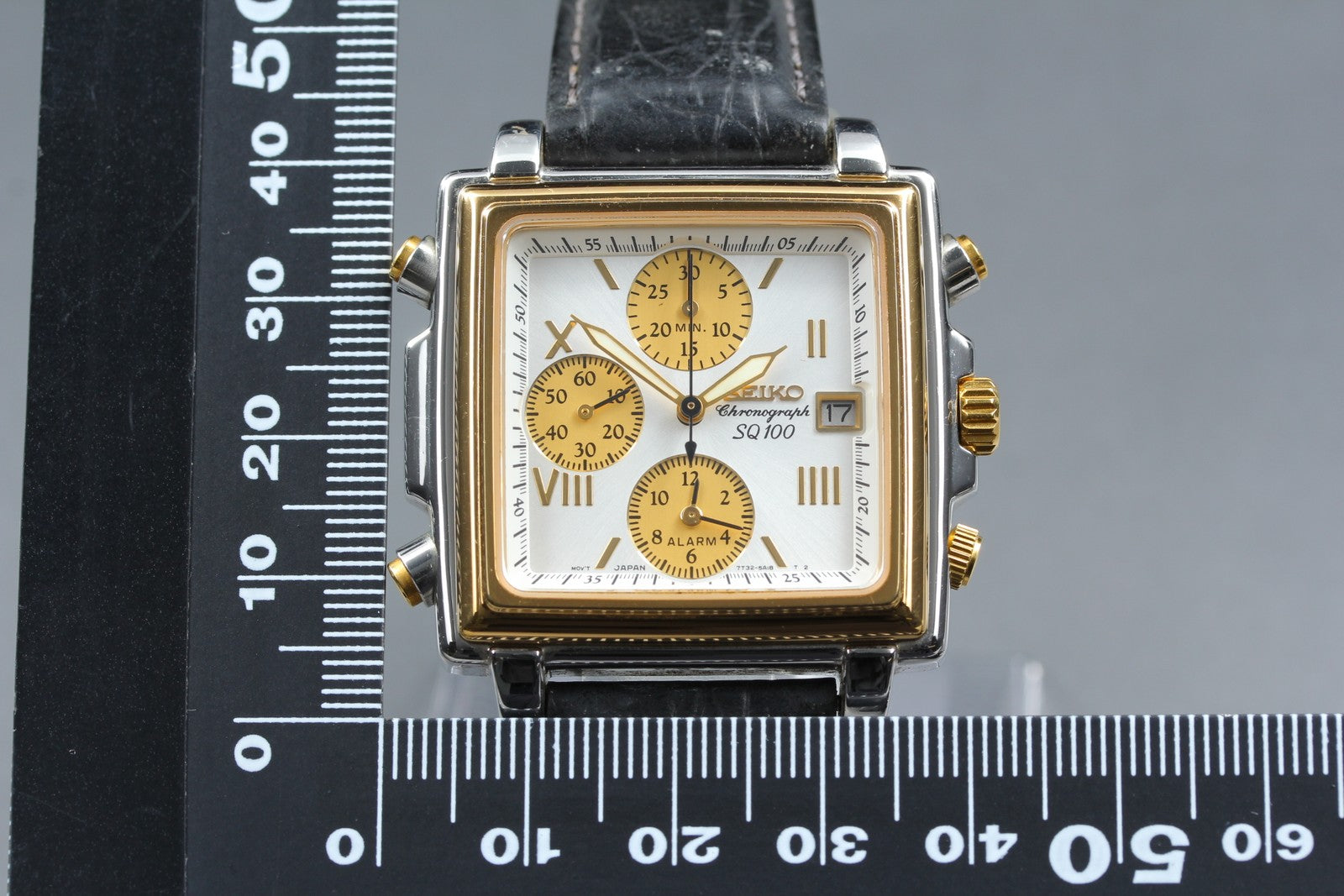 Vintage SEIKO SQ100 7T32-5A20 Monaco Chronograph Quartz Men's Watch 36mm JAPAN