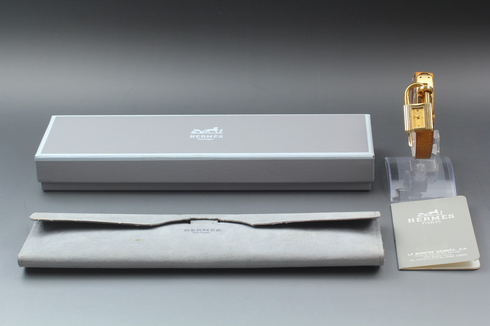 New Batt* HERMES Kelly KE1.201 Gold Dial Quartz Women's Watch JAPAN Exc+5*Box