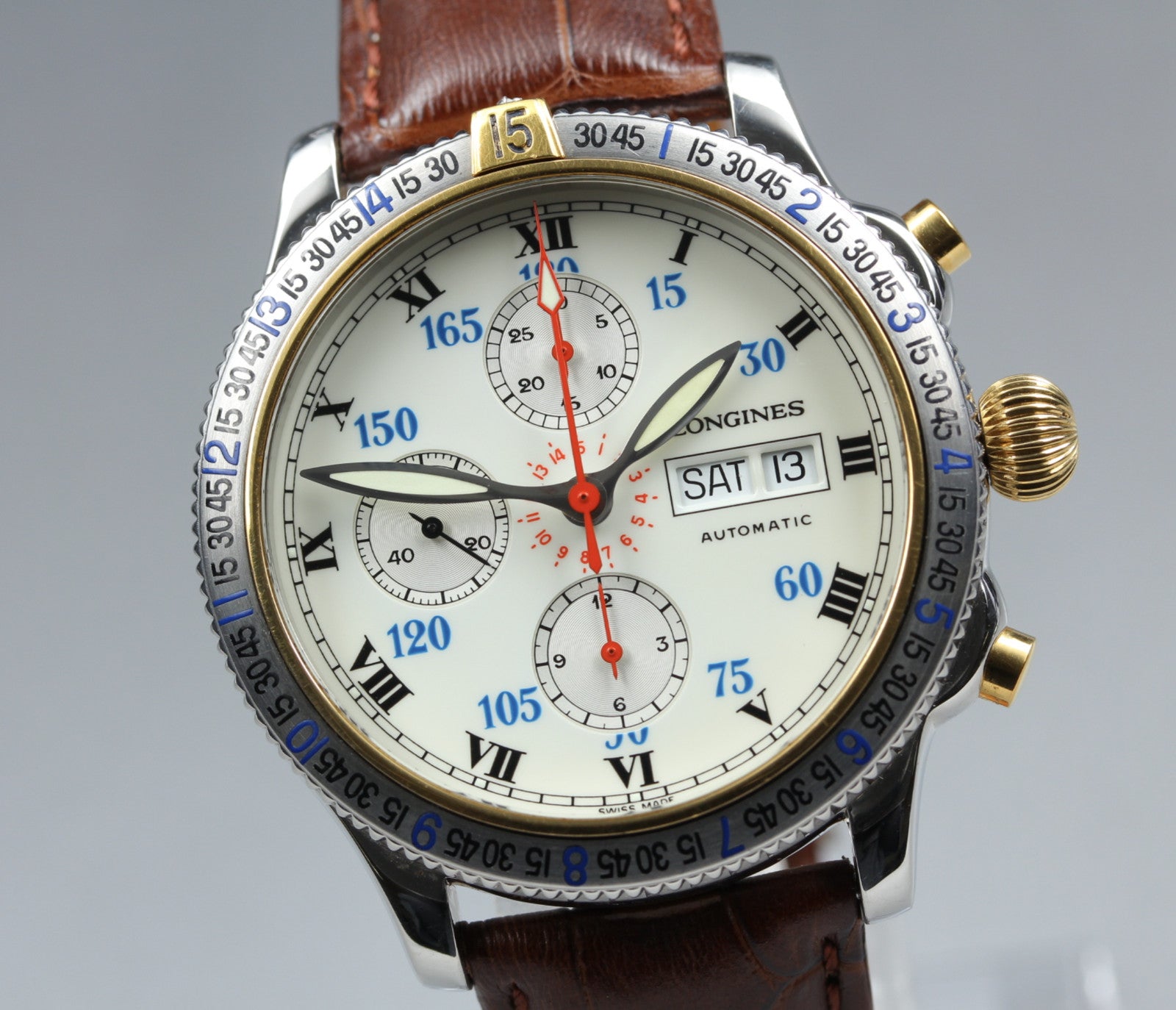 Longines Lindbergh Hour Angle Chronograph L2.618.5 41mm White Dial AT Mens Watch