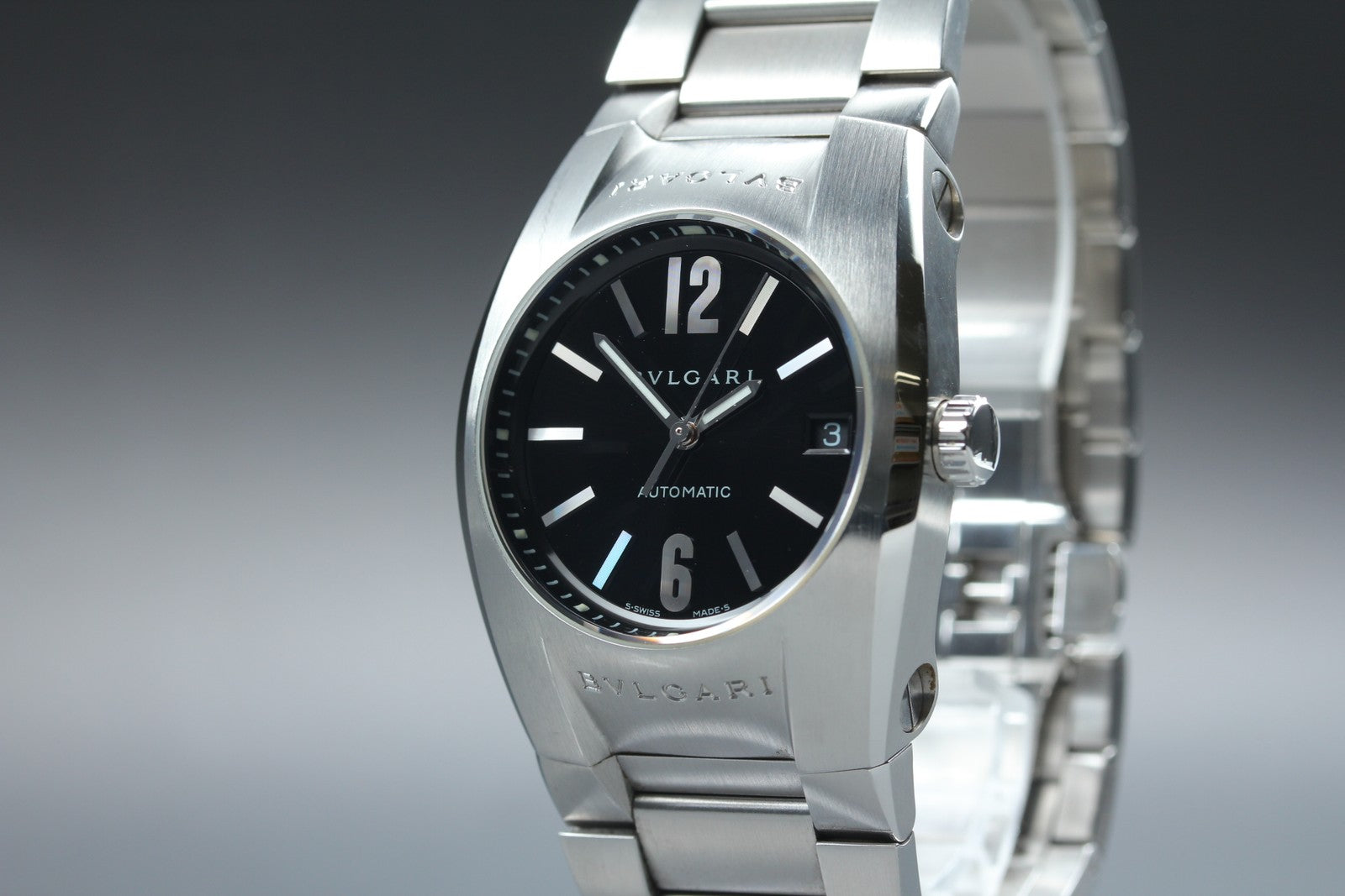 BVLGARI Ergon EG35S Black Dial Automatic Date Black Men's Watch 35mm JAPAN Box