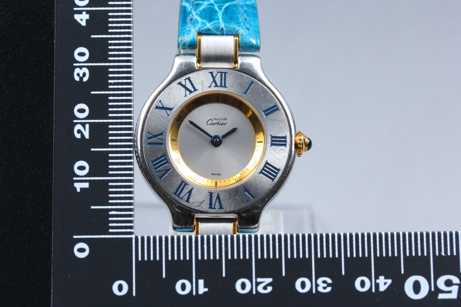 Exc+5 Box Cartier Must de Cartier 21 1340 Blue Silver 27mm Women's Quartz Watch