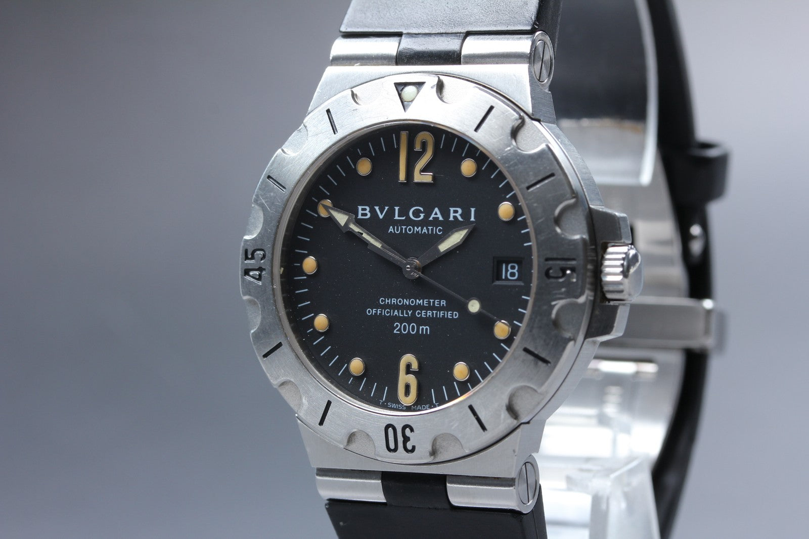 Exc+5*Box BVLGARI Diagono Scuba SD38S Black Automatic Men's Watch 38mm JAPAN