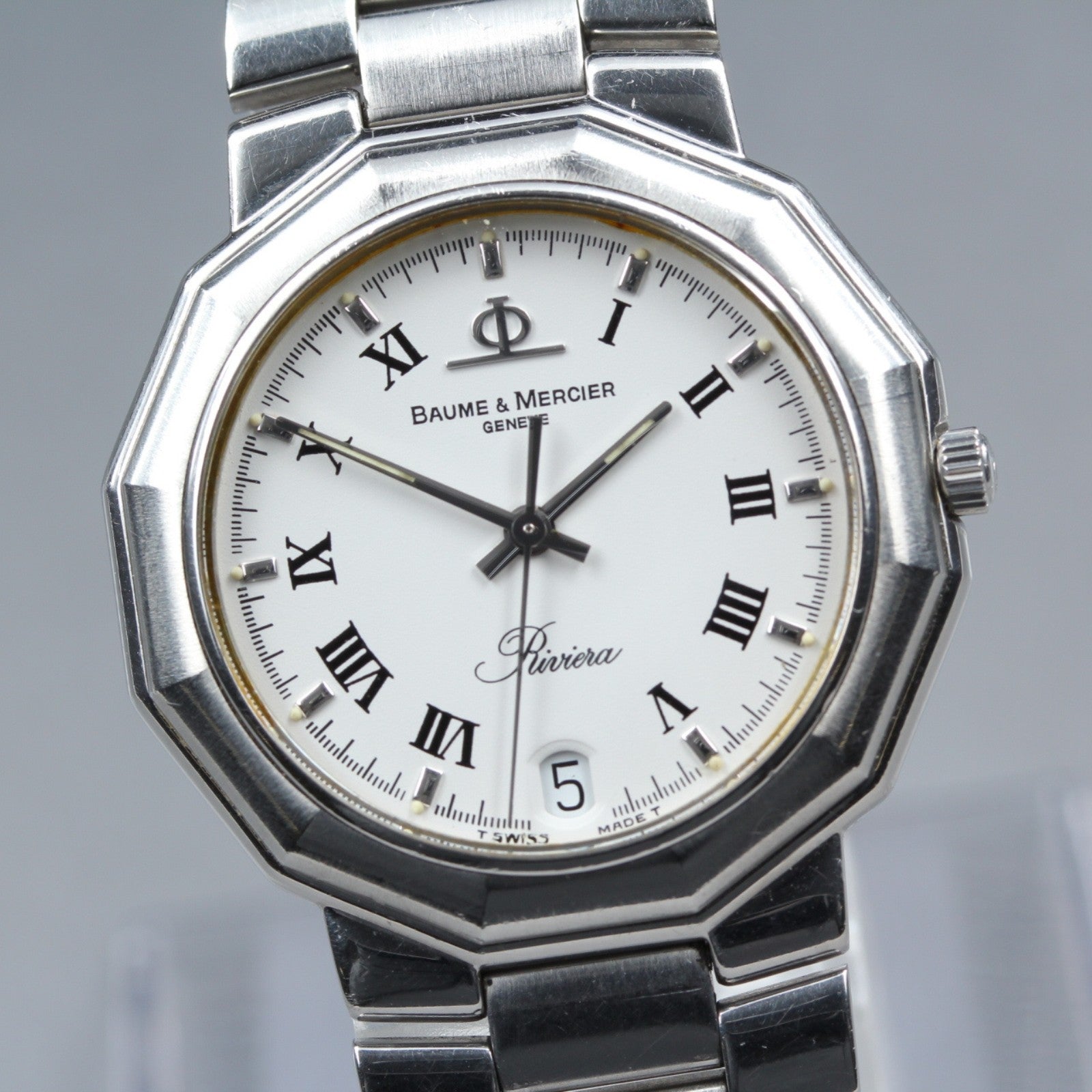 New Batt Baume & Mercier Riviera 5131 Silver Quartz Date Men's Watch 33mm JAPAN