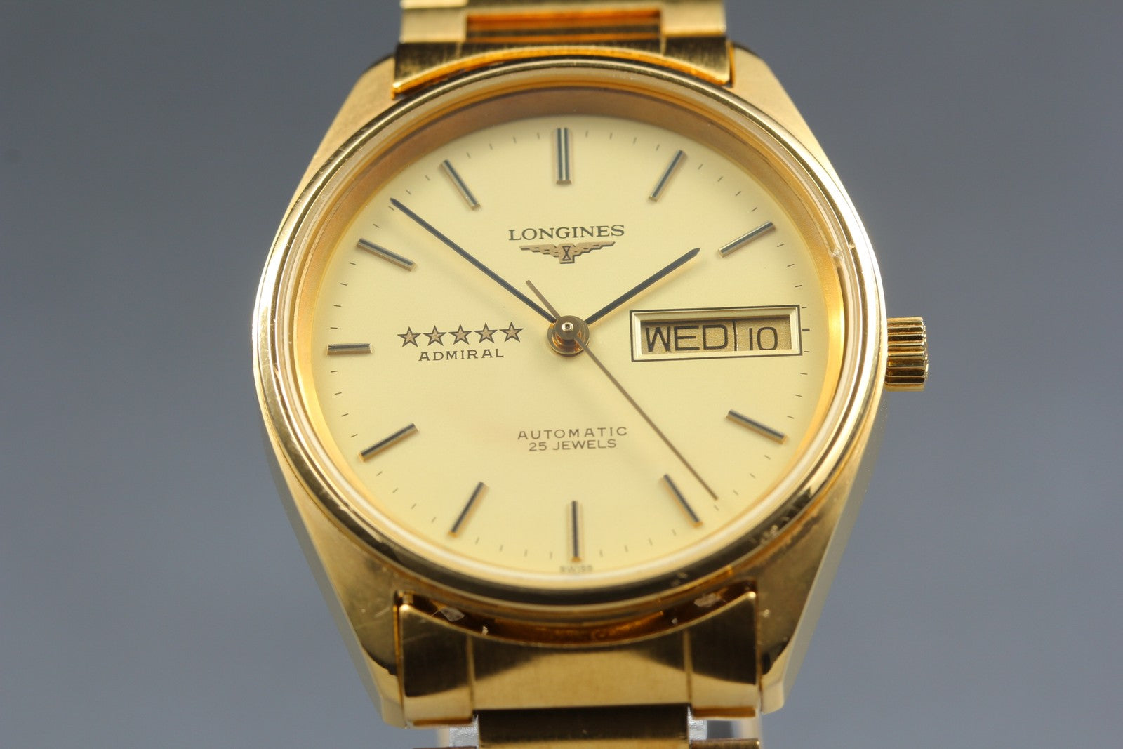 LONGINES Admiral 5 Star L7.634.2 Automatic Gold Day/Date Men's Watch 33mm JAPAN