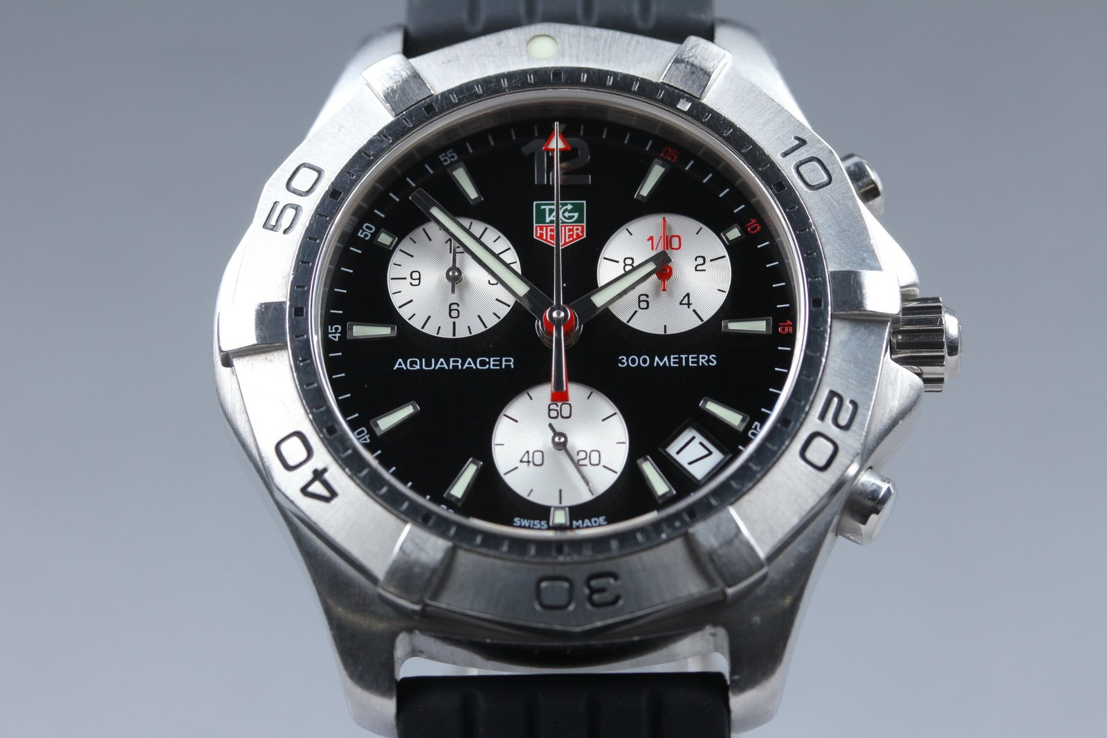 TAG Heuer Aquaracer CAF1110 Chronograph Black Date Quartz Men's Watch 42mm Exc+5