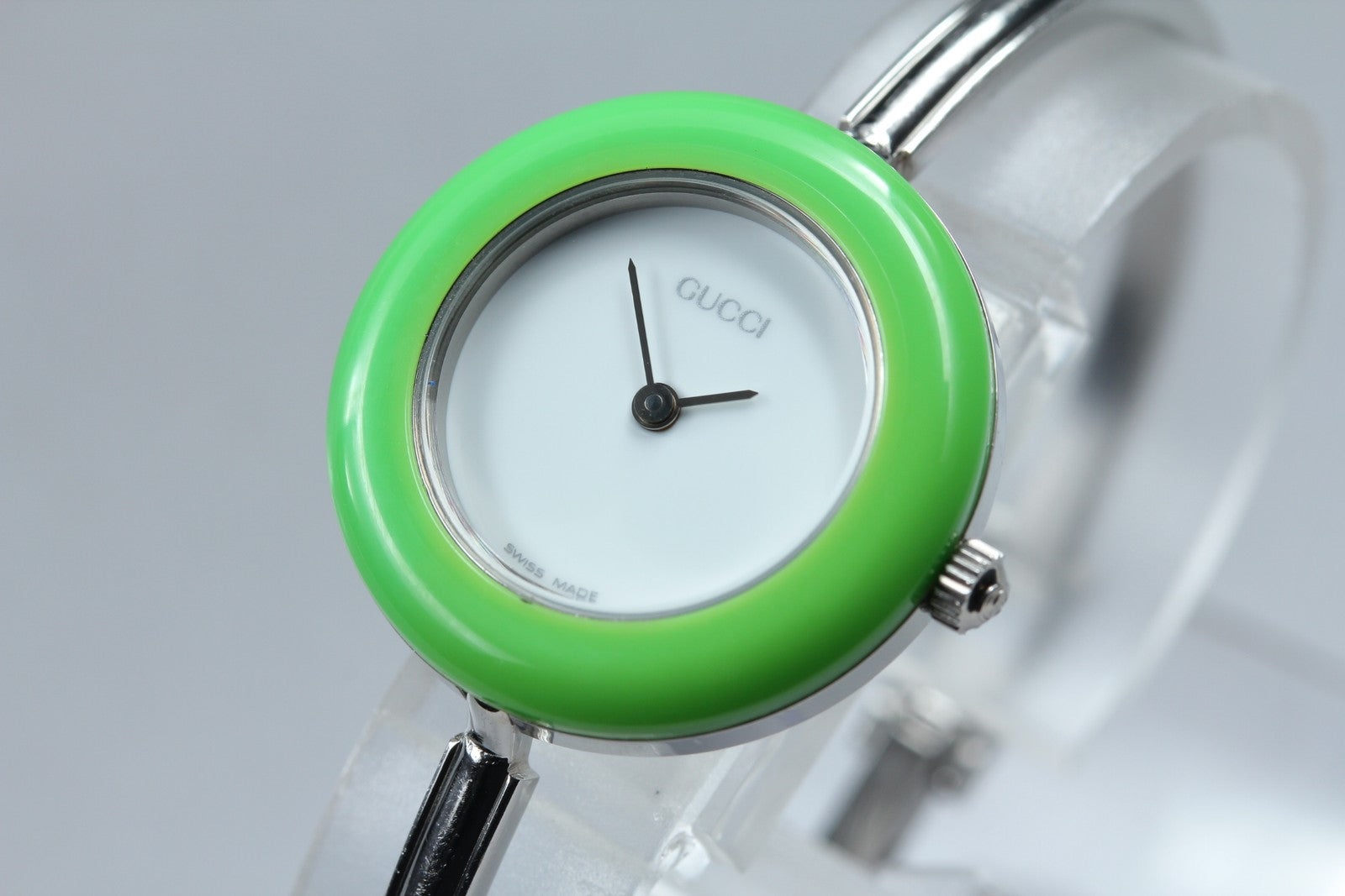 Vintage Gucci Change Bezel 11/12.2L Light Green Bezel Silver Women's Qz Watch