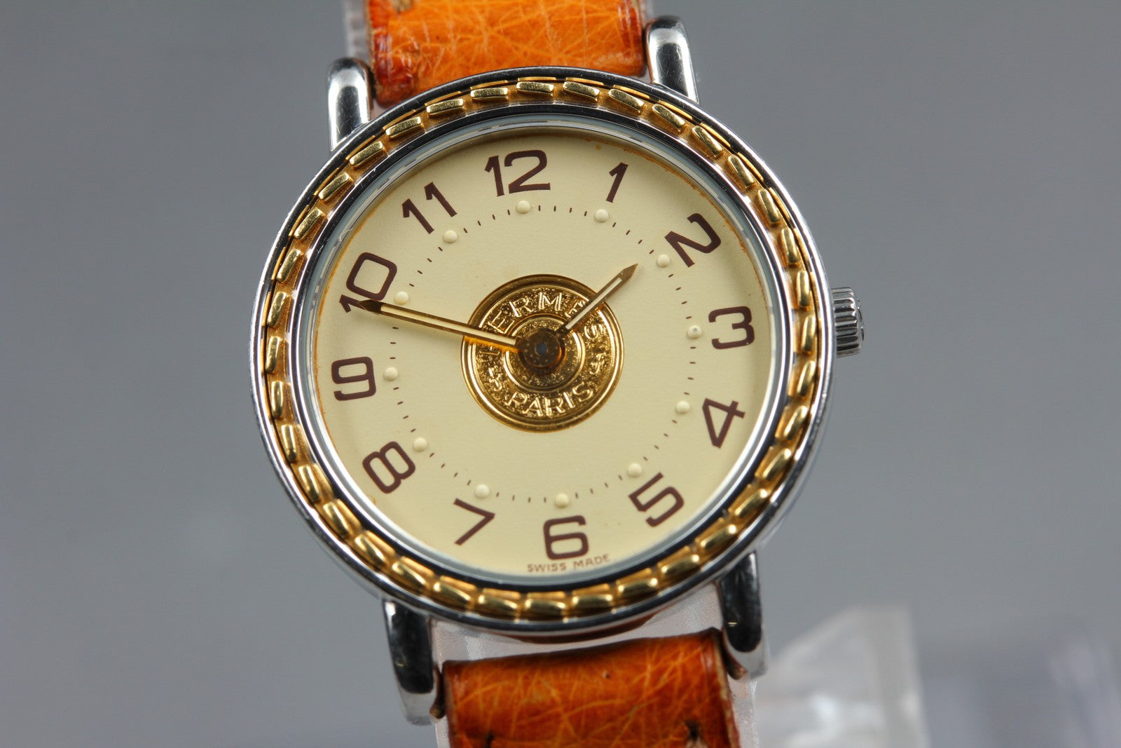 Vintage HERMES Sellier SE4.220 Gold Brown "Z" 24mm Woman's Quartz Watch