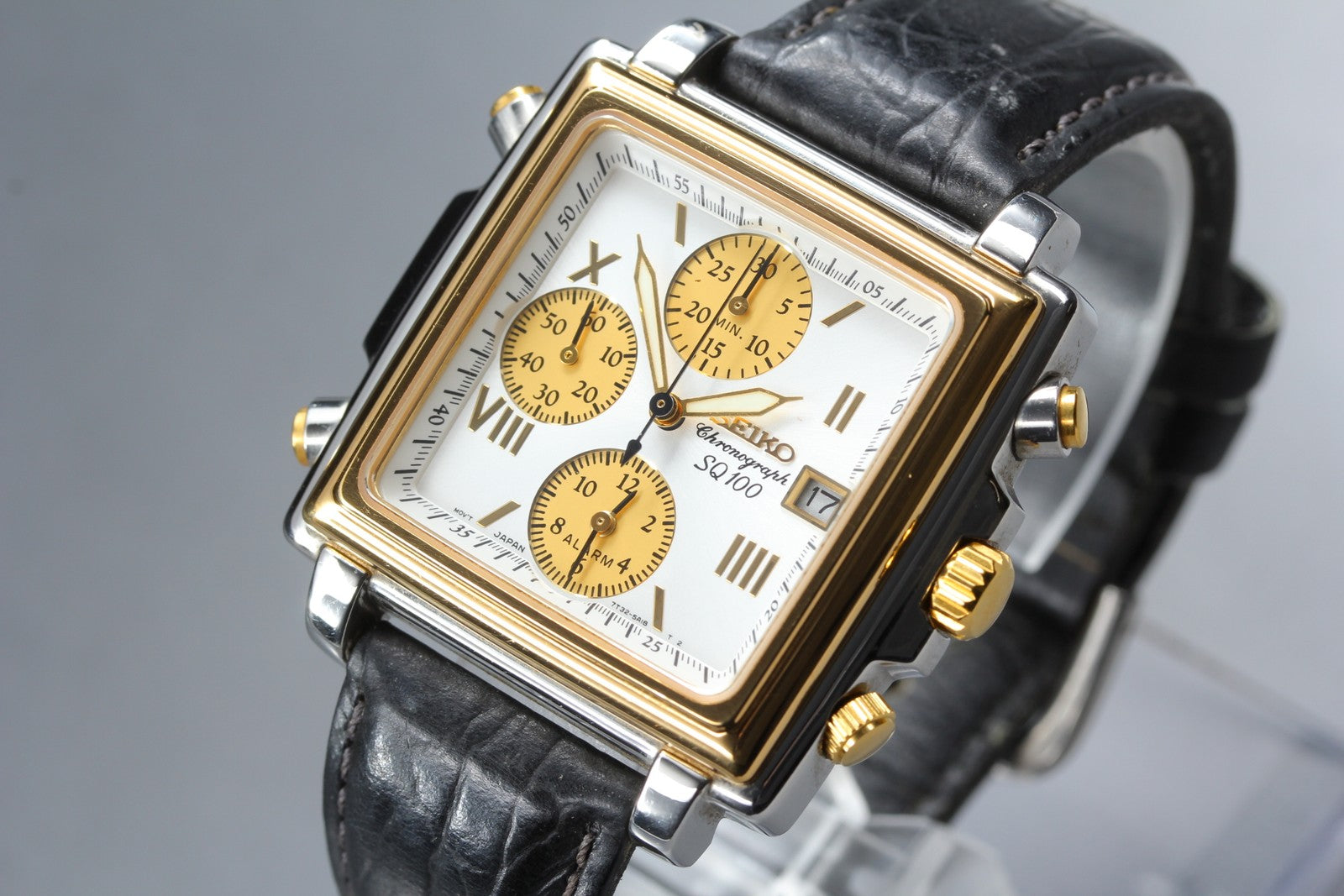 Vintage SEIKO SQ100 7T32-5A20 Monaco Chronograph Quartz Men's Watch 36mm JAPAN