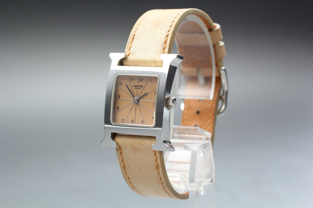 HERMES H Watch HH1.210 Quartz Orange Dial Women's Watch 21mm JAPAN Box