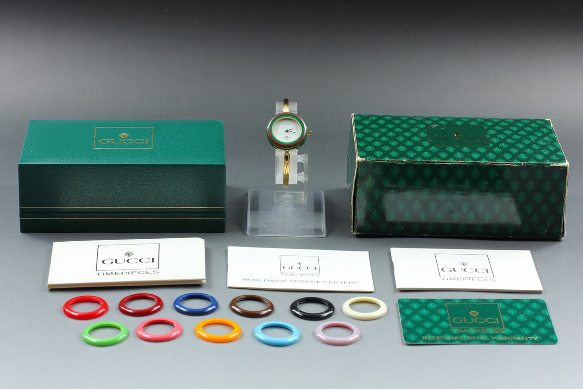 New Batt Vintage GUCCI Change Bezel 11/12 12Color Quartz Women's Watch JAPAN Box