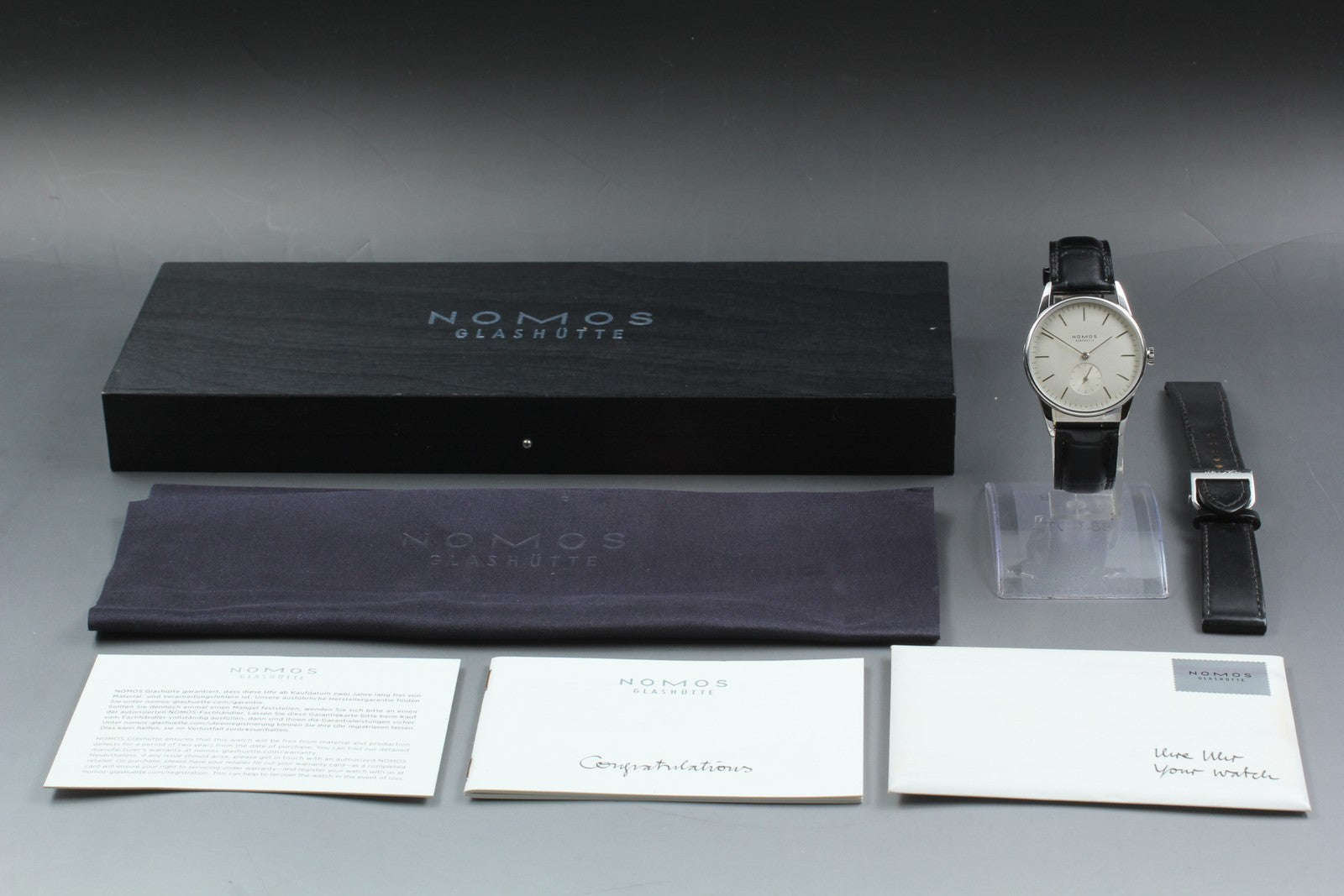 NOMOS Glashutte Orion 306 White Black Manual Winding Small Second Mens Watch Box