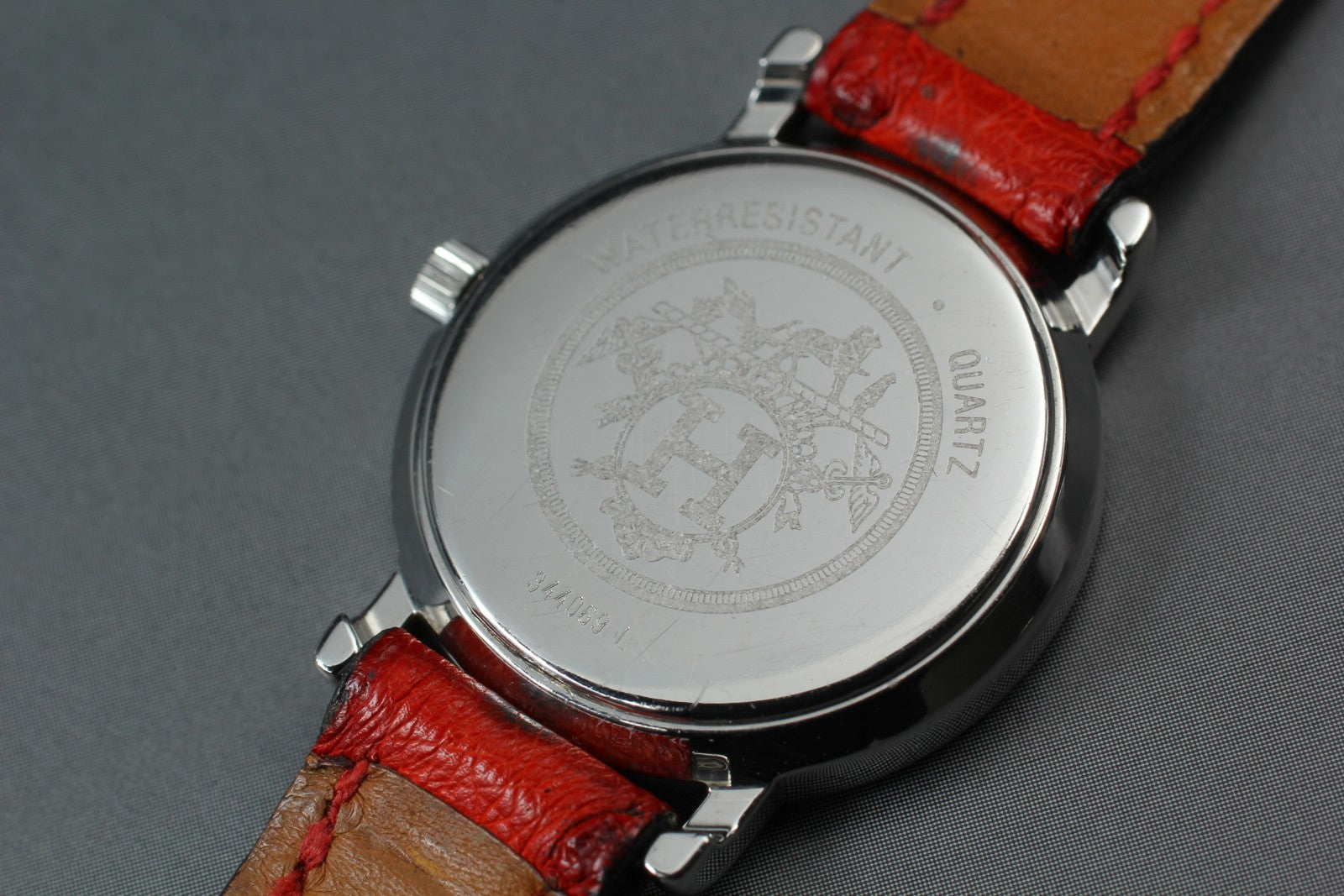 Vintage HERMES Sellier White Dial Red "T" 24mm Woman's Quartz Watch
