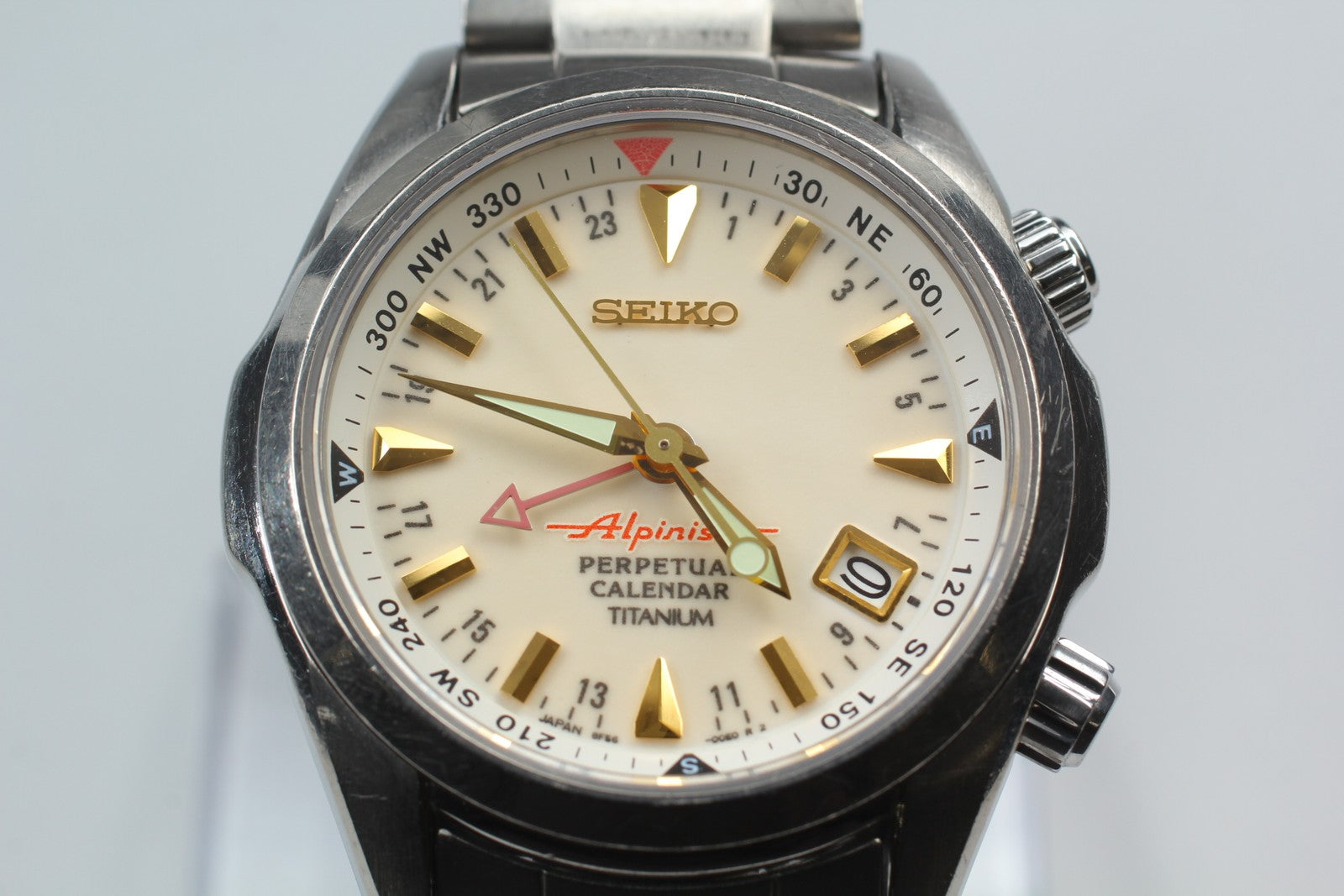 Overhauled SEIKO Alpinist 8F56-00D0 SBCJ021 Perpetual Titanium Men's Watch JAPAN