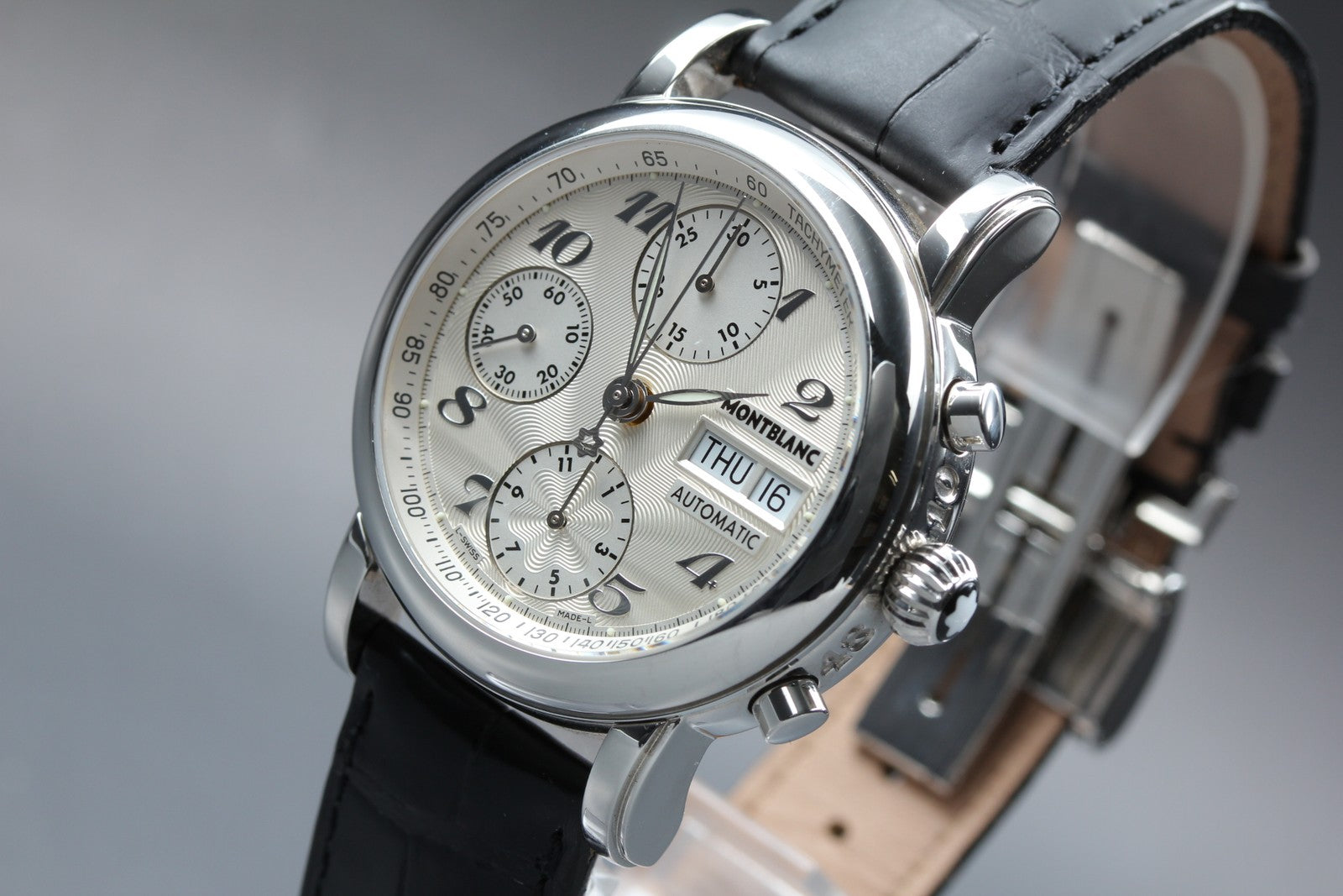 MONTBLANC Meistersteck 7016 Silver Day/Date Automatic Men's Watch JP N MINT*Box
