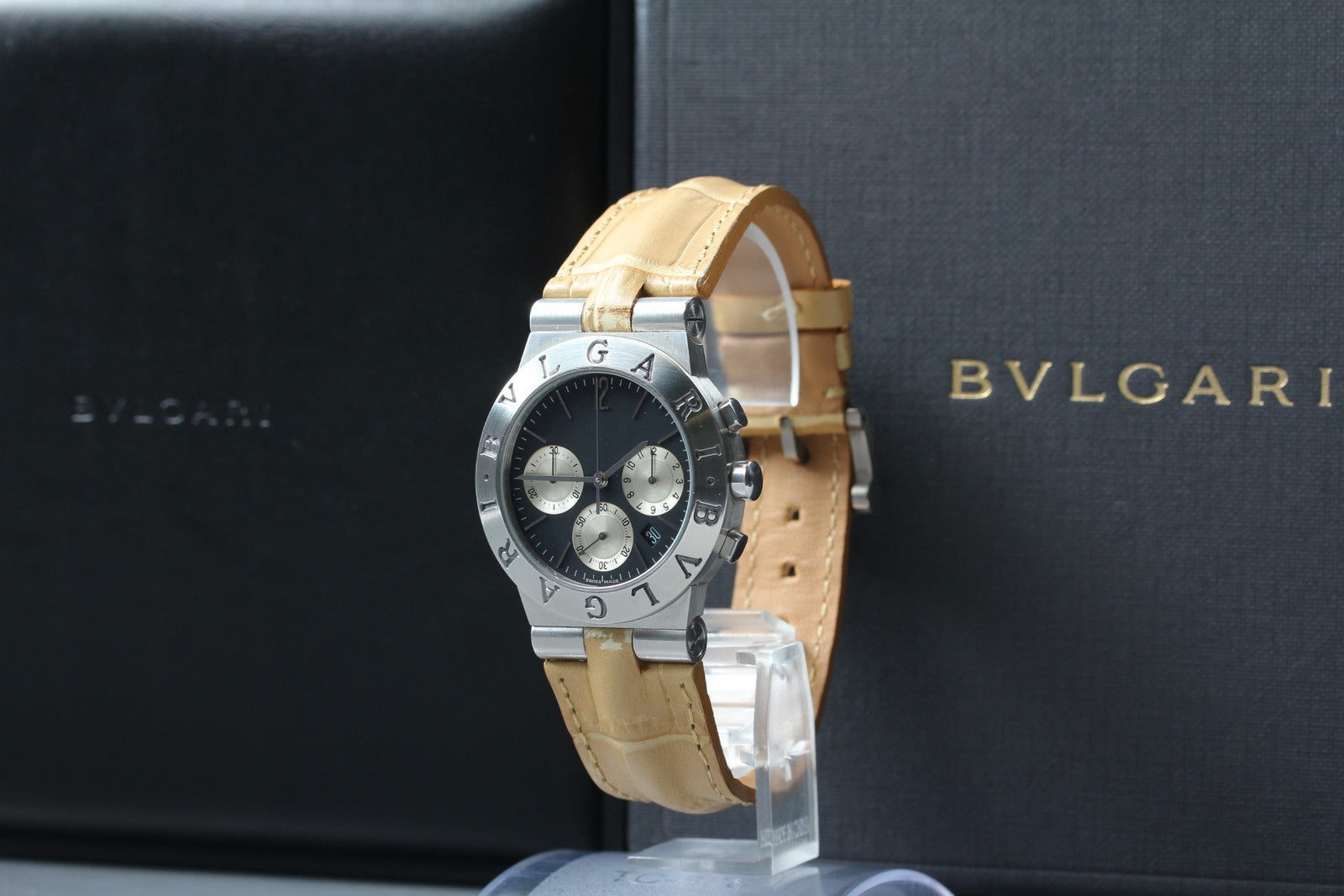 BVLGARI Diagono CH35S Quartz Chronograph Black Men's Watch 36mm JAPAN Exc+5*Box