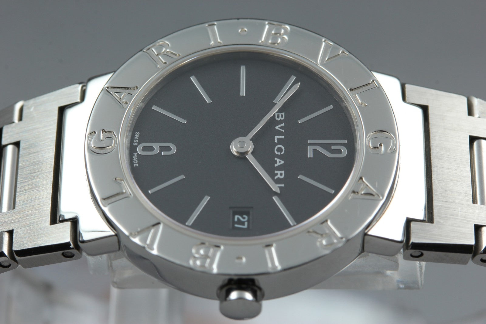 New Batt BVLGARI BB26SS Black Dial Quartz Date Women's Watch 26mm Used JAPAN