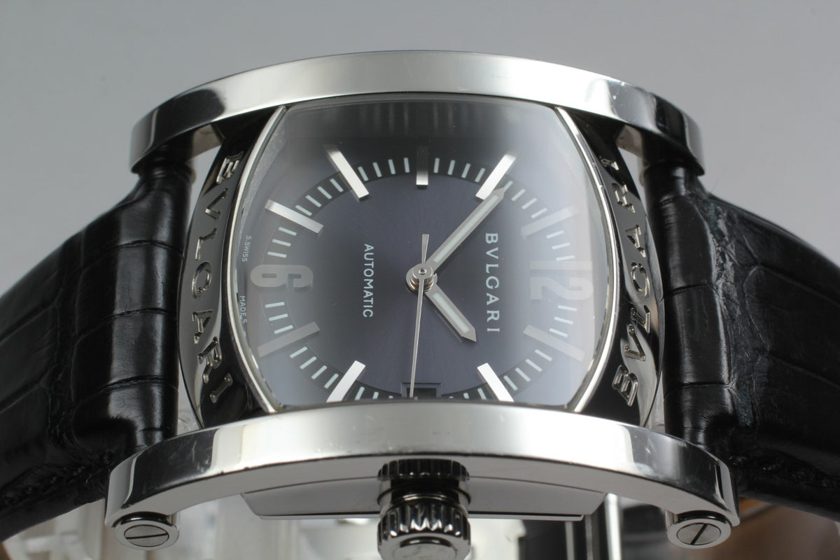 BVLGARI Assioma AA44S Black Dial Automatic Date Men's Watch 34mm From JAPAN Box
