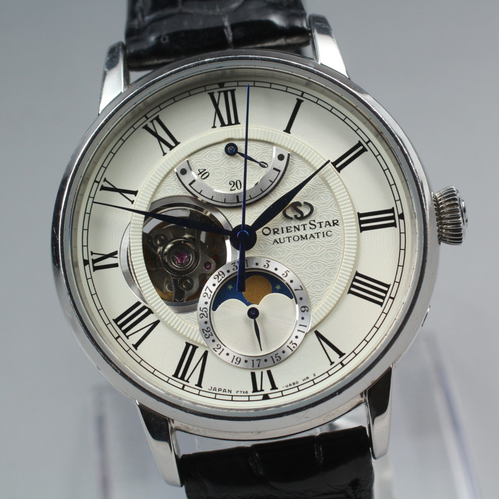 ORIENT STAR F7X6-UAA0 Moon Phase Automatic Silver Date Men's Watch 41mm Exc+5