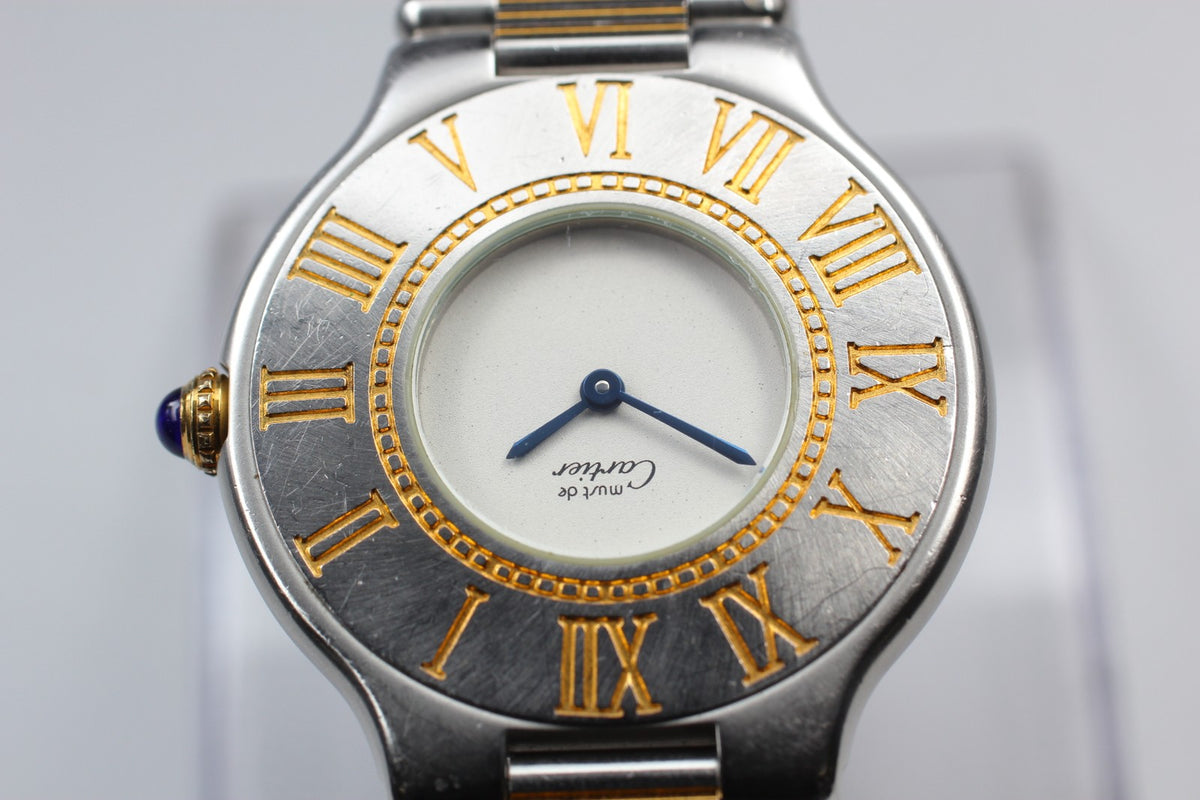Vintage Cartier Must de Cartier 21 31mm Silver Gold Unisex Quartz Watch Pouch