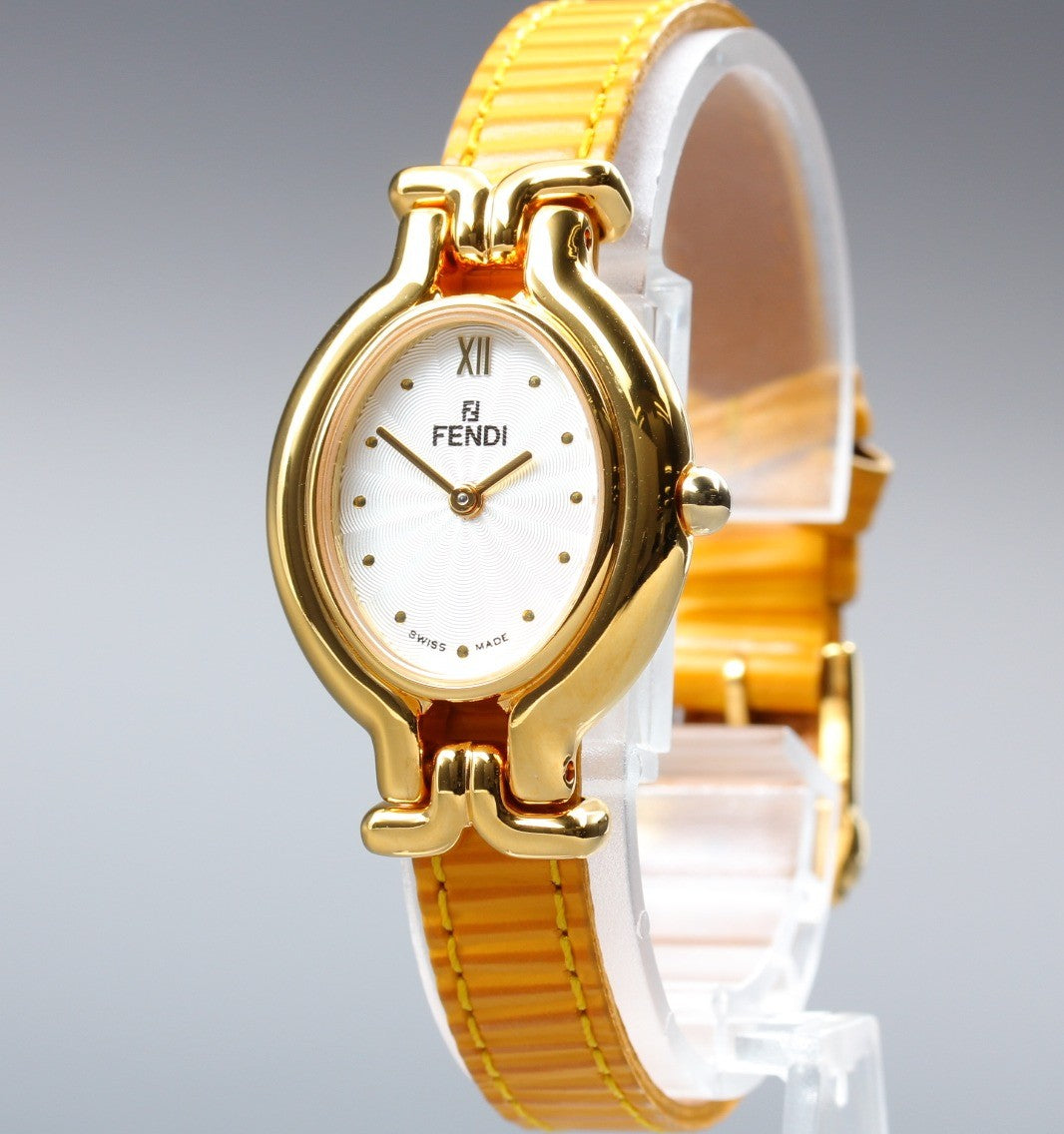 Vintage FENDI 640L Chameleon Change Yellow Belt Gold Women's Quartz Watch