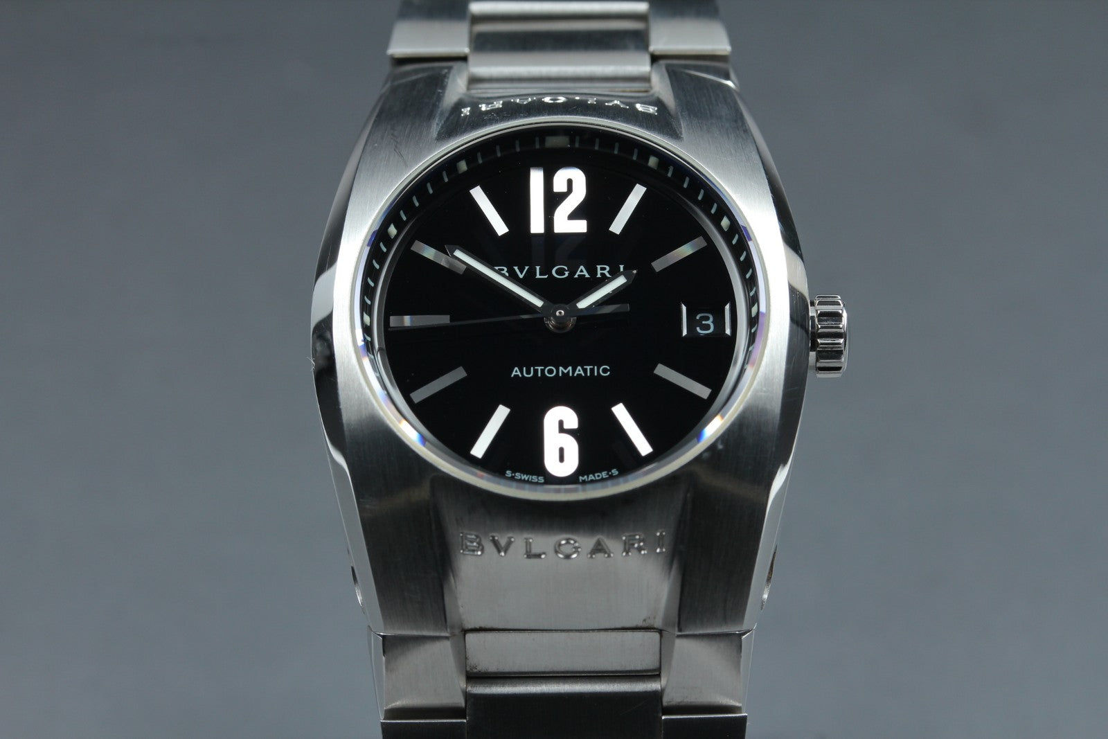 BVLGARI Ergon EG35S Black Dial Automatic Date Black Men's Watch 35mm JAPAN Box