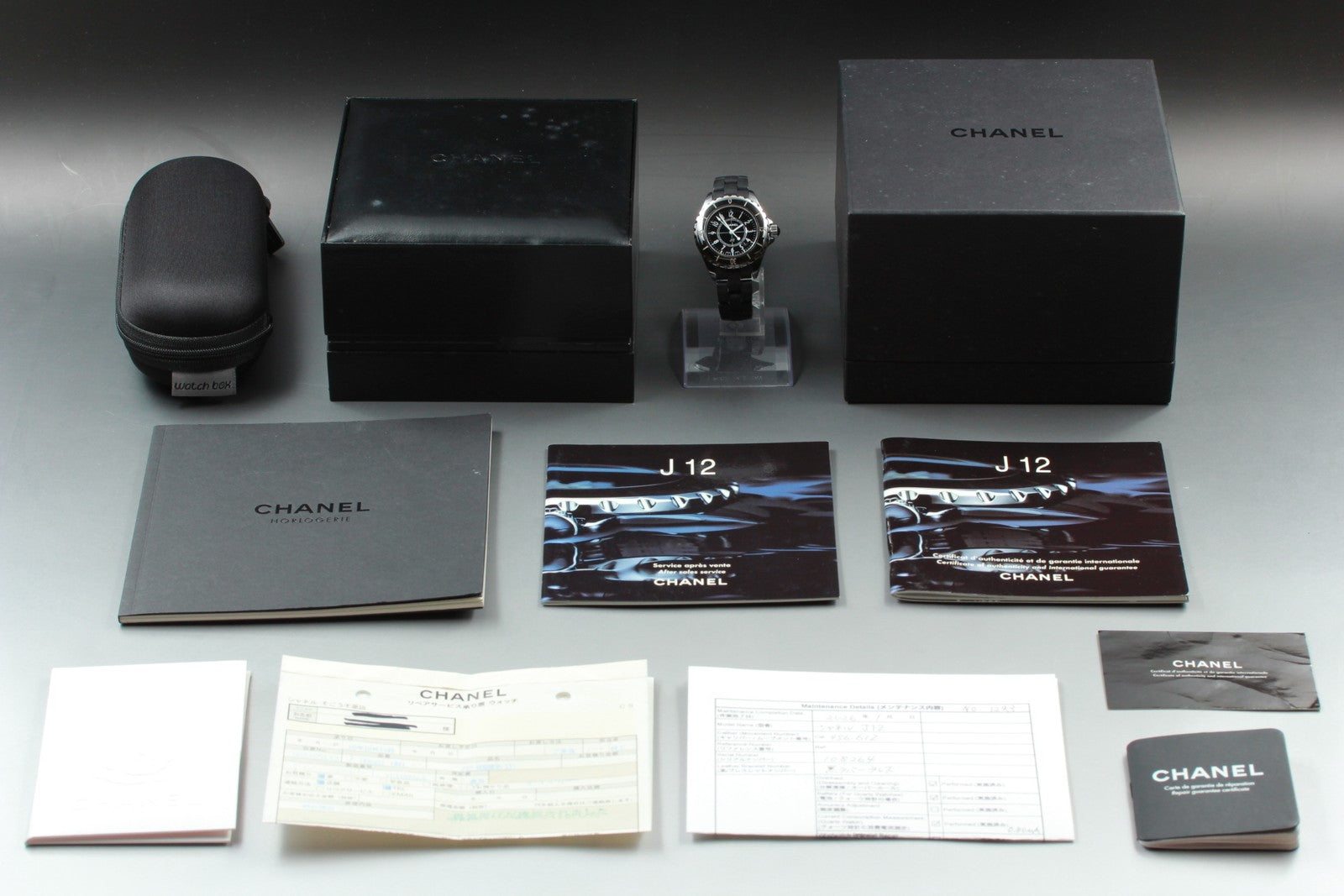 Overhauled Exc+5 Box CHANEL J12 H0681 Black Ceramic Rubber 33mm Qz Women’s Watch