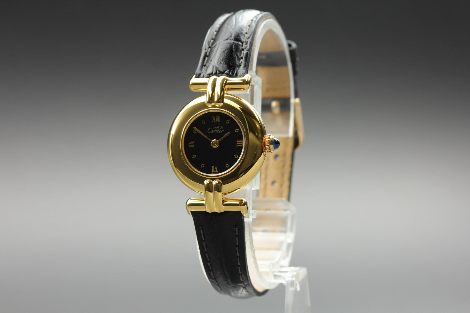 Vintage Cartier Must Colisee Vermeil 590002 Black Dial Gold Women's Quartz Watch