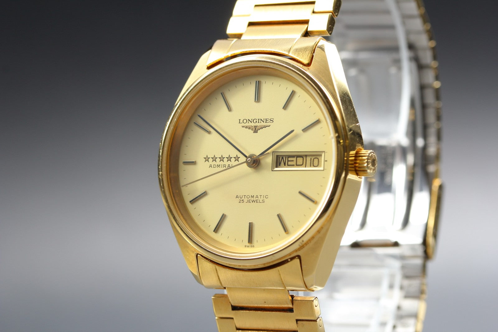 LONGINES Admiral 5 Star L7.634.2 Automatic Gold Day/Date Men's Watch 33mm JAPAN
