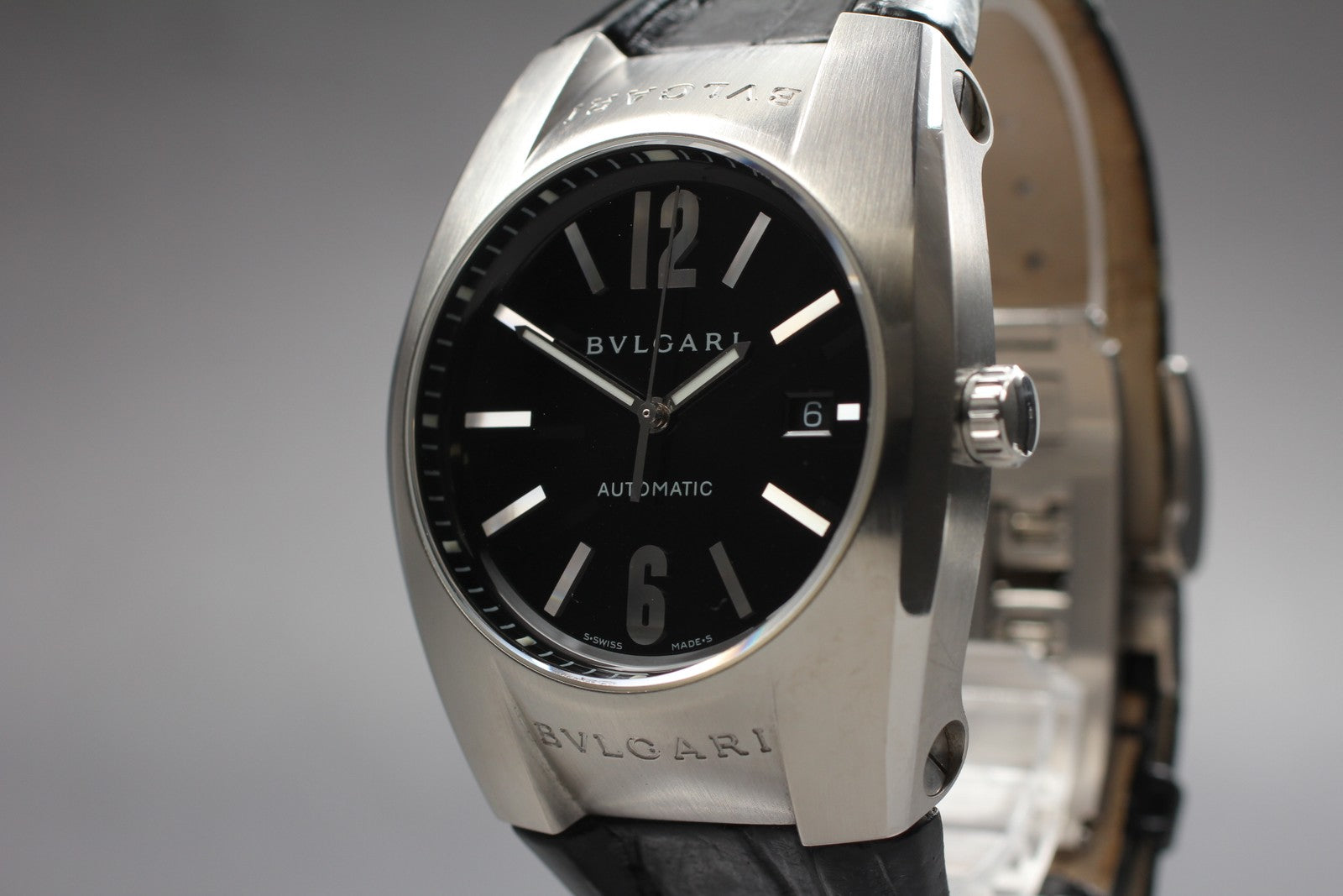 Exc+5*Box BVLGARI Ergon EG40S Black Stainless Steel Automatic Men's Watch JAPAN