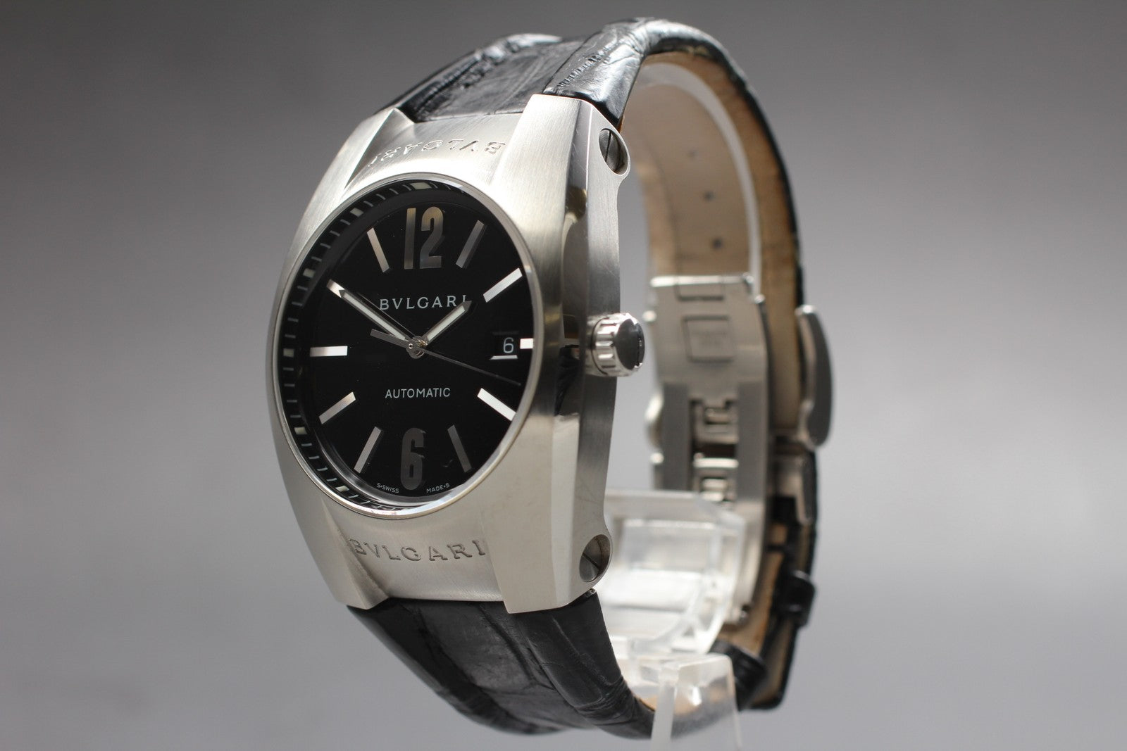 Exc+5*Box BVLGARI Ergon EG40S Black Stainless Steel Automatic Men's Watch JAPAN