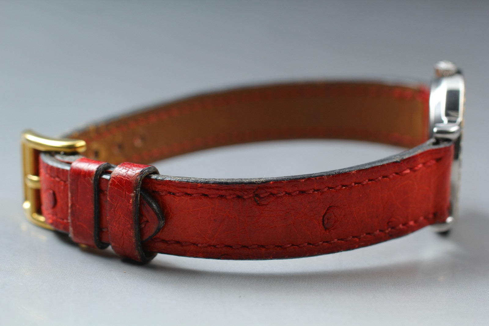 Vintage HERMES Sellier White Dial Red "T" 24mm Woman's Quartz Watch