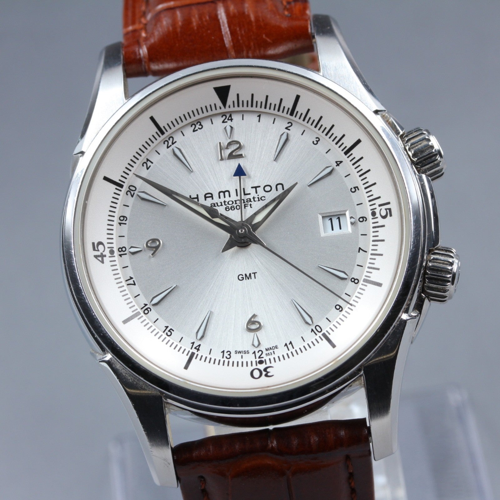 HAMILTON Jazzmaster Traveler H326250 Silver Mens Date Automatic GMT Watch Exc+5