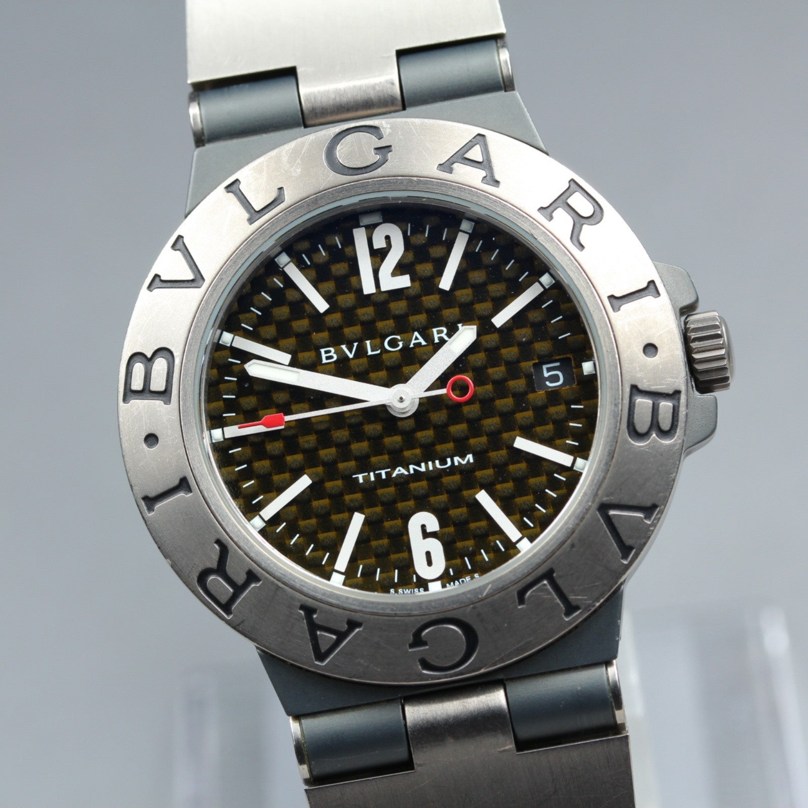 Vintage BVLGARI Diagono TI38TA Automatic Black Date Men's Watch 38mm From JAPAN