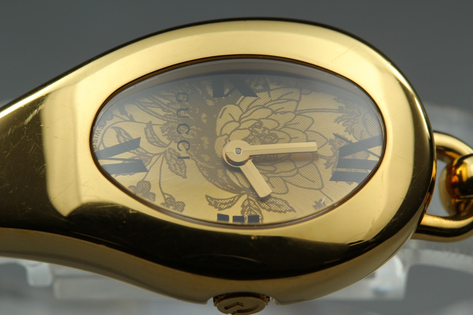 Gucci 103 Horsebit Gold Floral Dial 21 mm Bangle Woman's Quartz Watch
