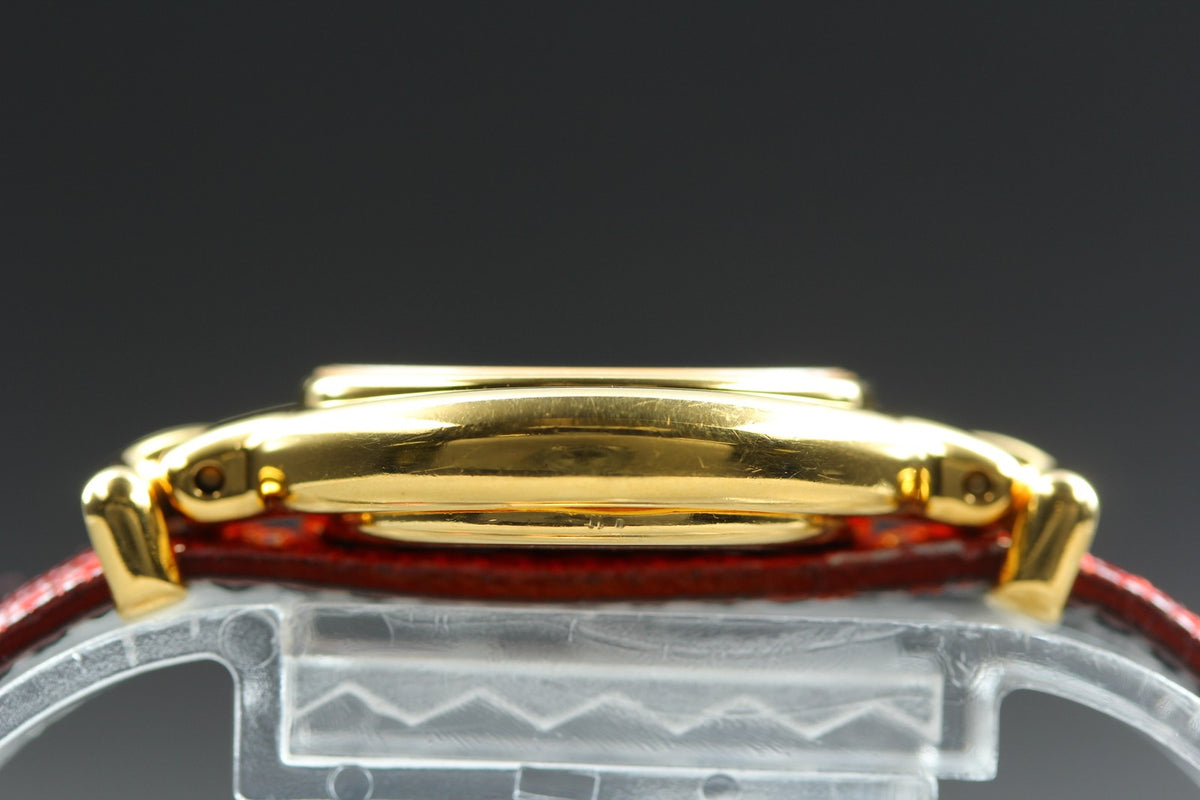 FENDI 640L Chameleon Red Leather Belt Gold 24mm Women's Quartz Watch Vintage