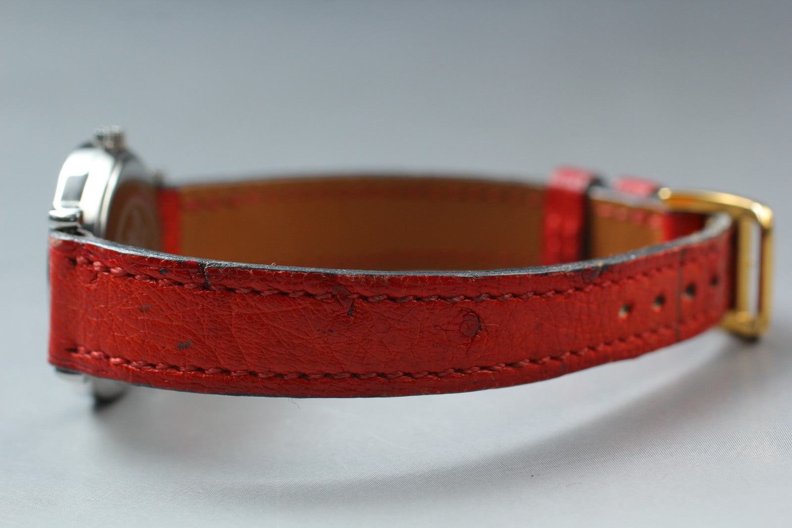 Vintage HERMES Sellier White Dial Red "T" 24mm Woman's Quartz Watch