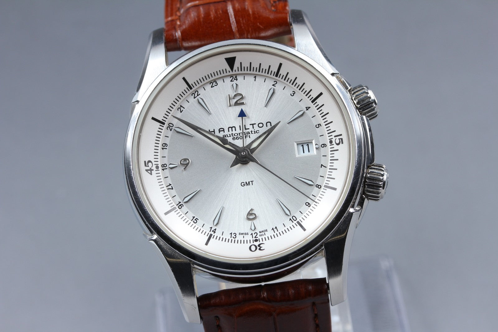 HAMILTON Jazzmaster Traveler H326250 Silver Mens Date Automatic GMT Watch Exc+5
