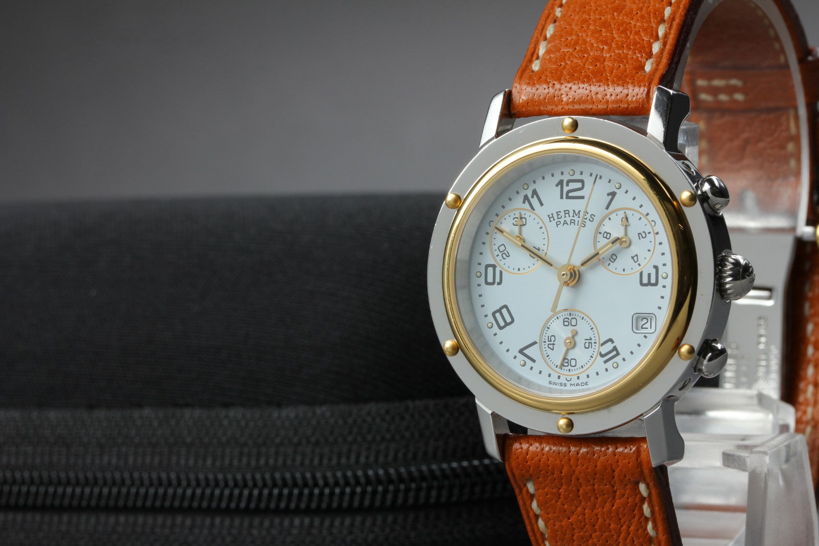 New Batt HERMES Clipper CL1.320 Quartz White Dial Ladies Watch 31mm JAPAN