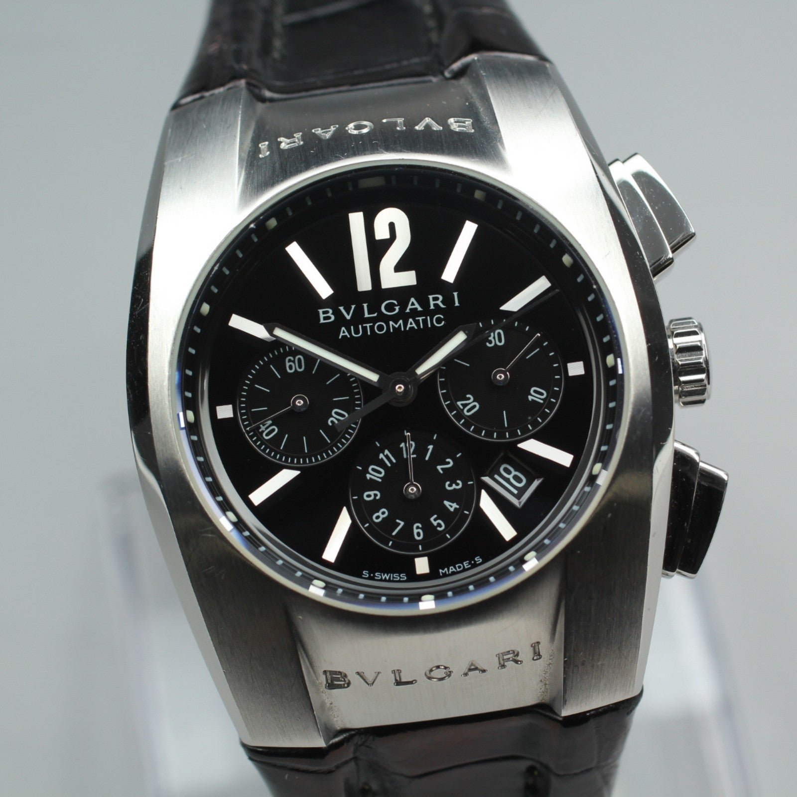 Exc+5*Box BVLGARI Elgon EG35SCH Black Dial Automatic Men's Watch 35mm From JAPAN