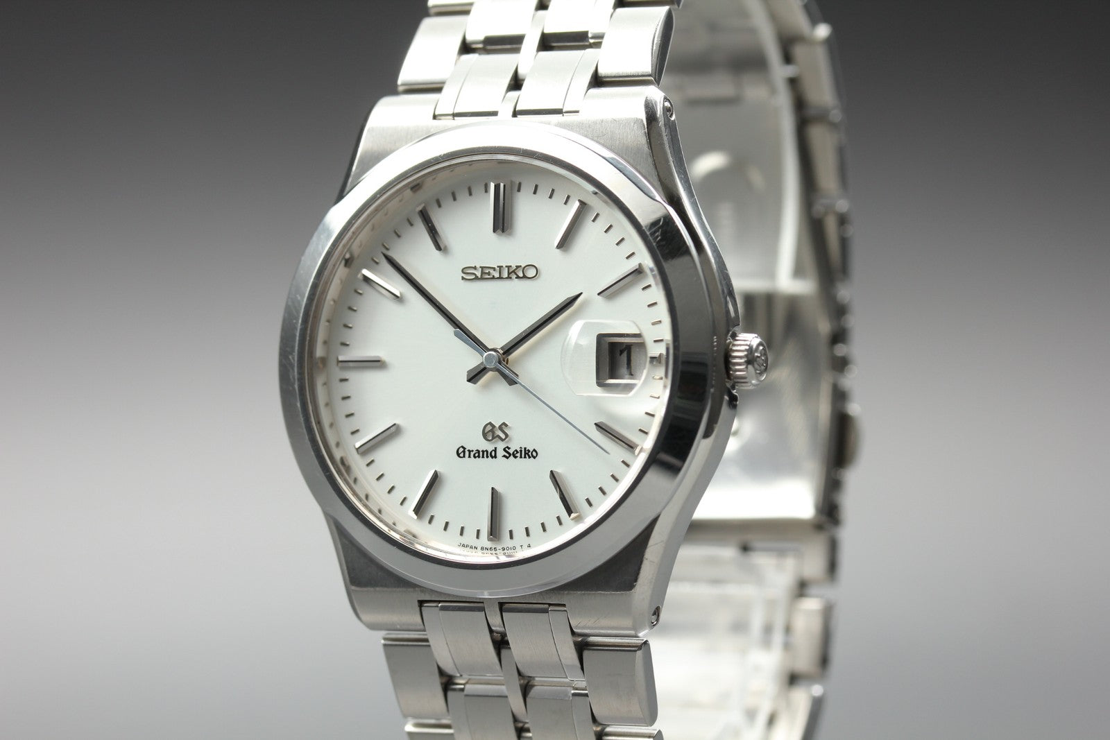GRAND SEIKO 8N65-9010 GS 36mm Silver White Dial Date Quartz Men's Watch Vintage