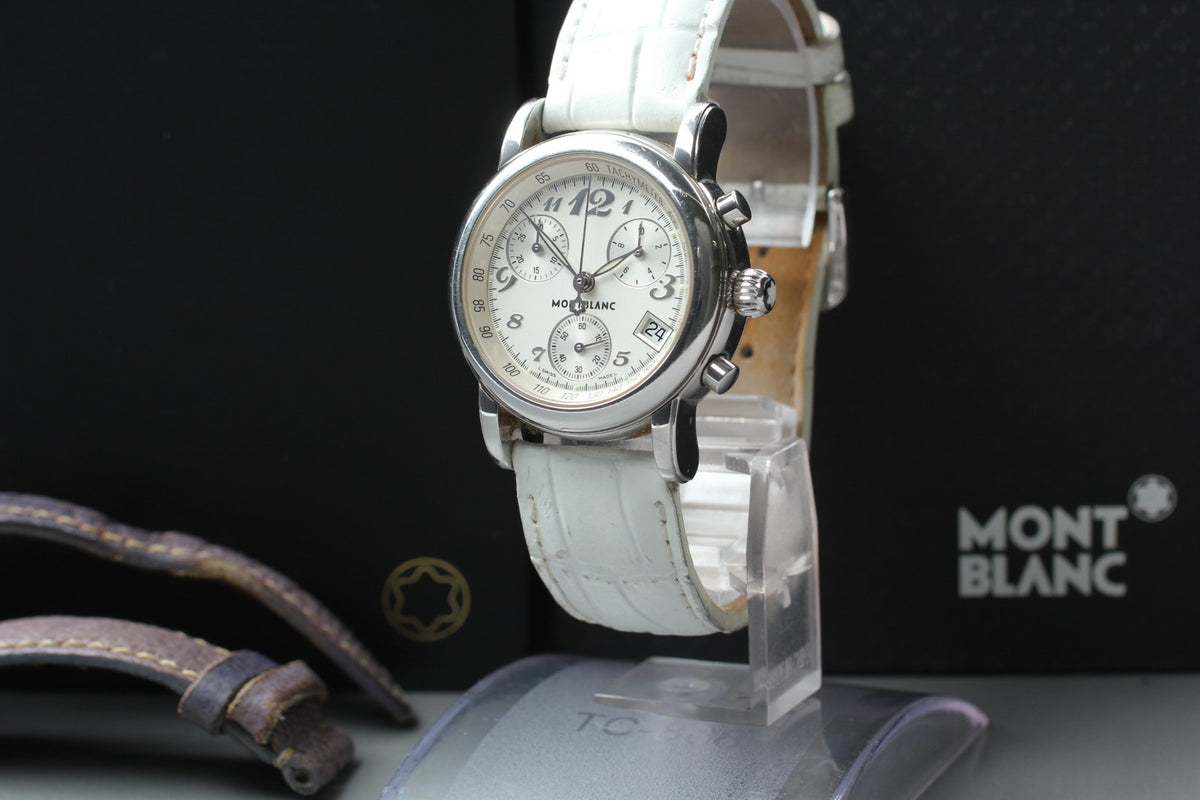 MONTBLANC Meisterstuck 7039 Quartz Silver Chronograph Women's Watch 30mm JAPAN