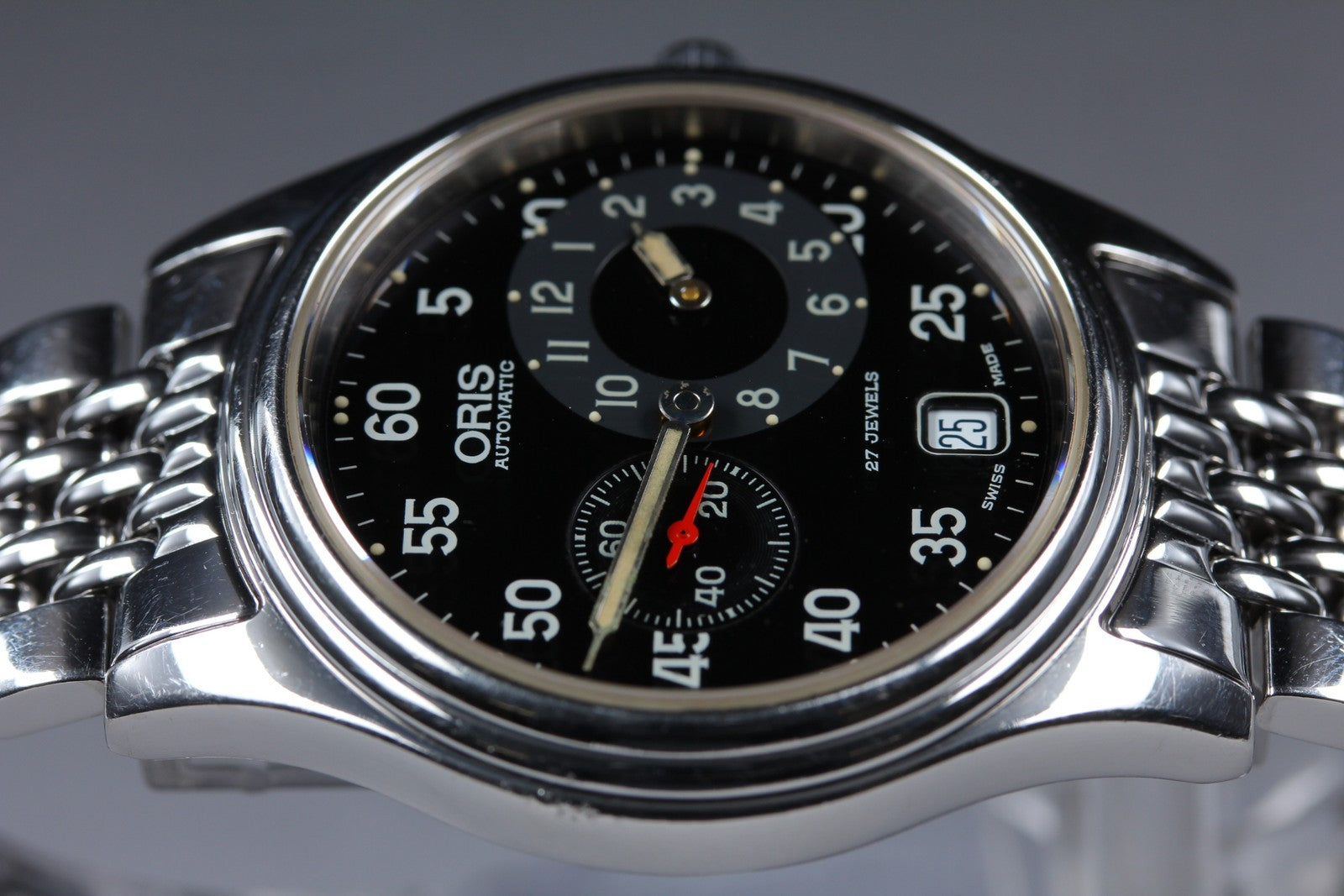 Vintage Oris Pointer 7403 Black Men's Automatic Small Second Watch 35mm Exc+5