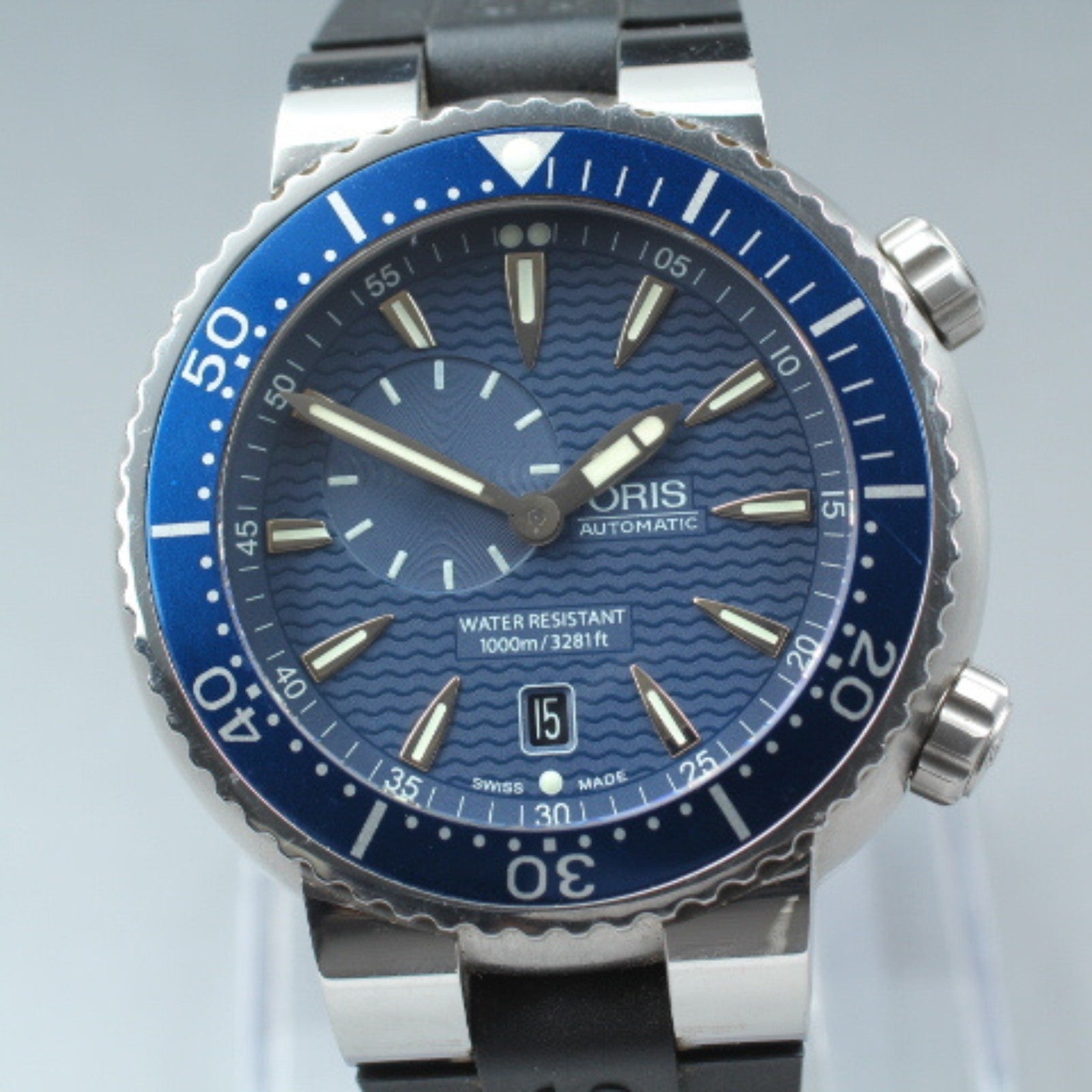 ORIS TT1 7609 Small Seconds Blue Dial Automatic Date Men's Watch 47mm JAPAN