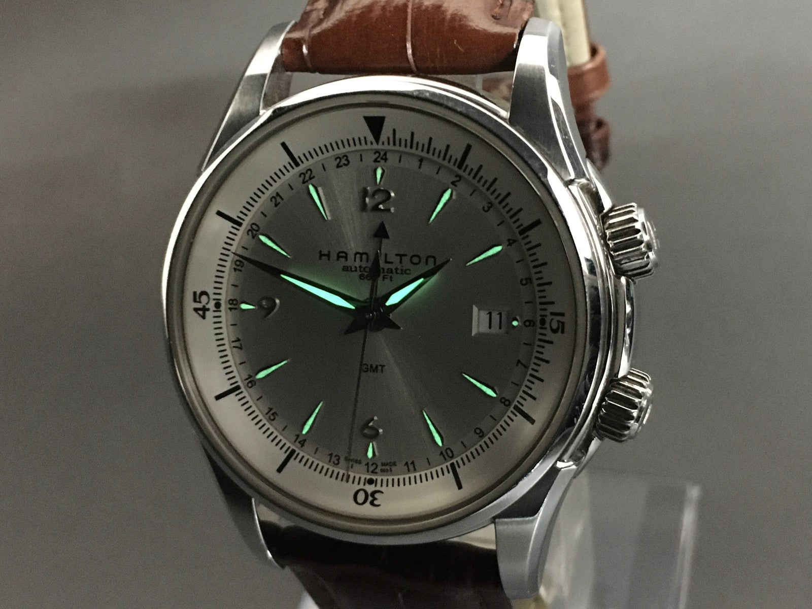 HAMILTON Jazzmaster Traveler H326250 Silver Mens Date Automatic GMT Watch Exc+5